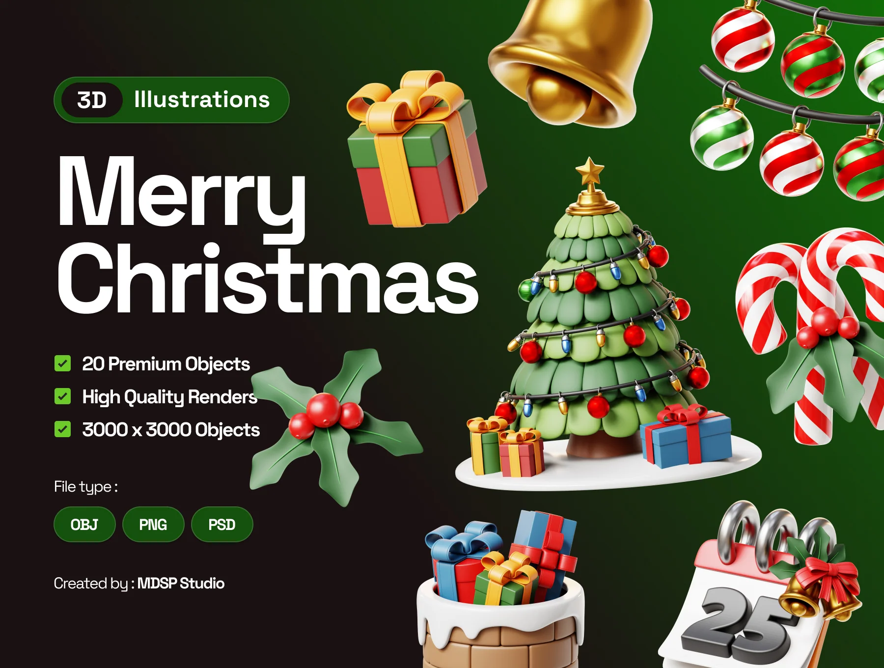 Merry Christmas 3D Illustrations