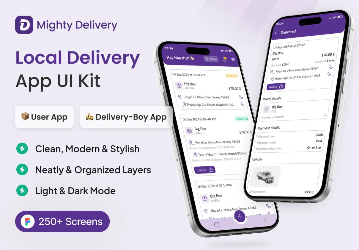 Mighty Delivery - on-demand delivery app UI Kit