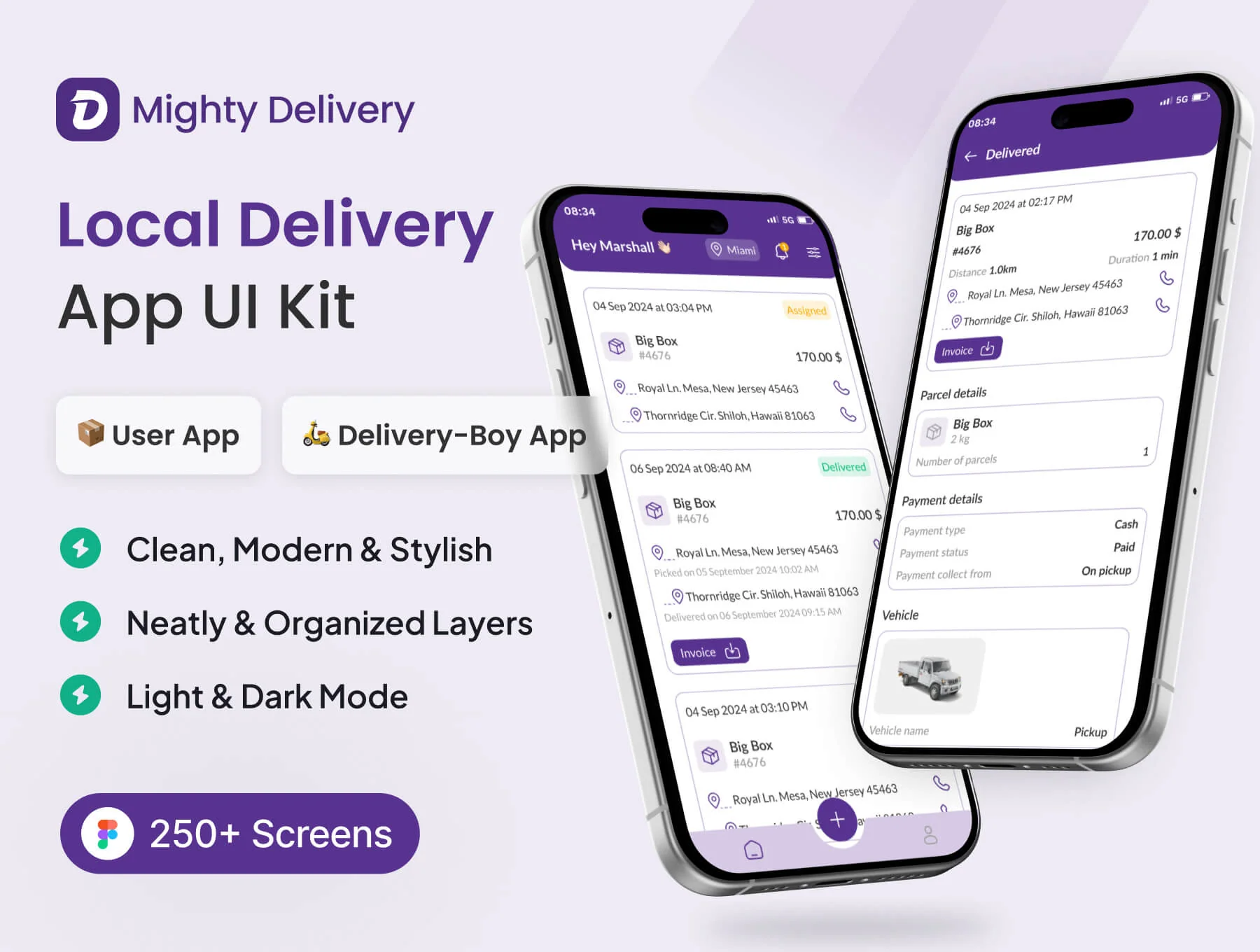 Mighty Delivery - on-demand delivery app UI Kit