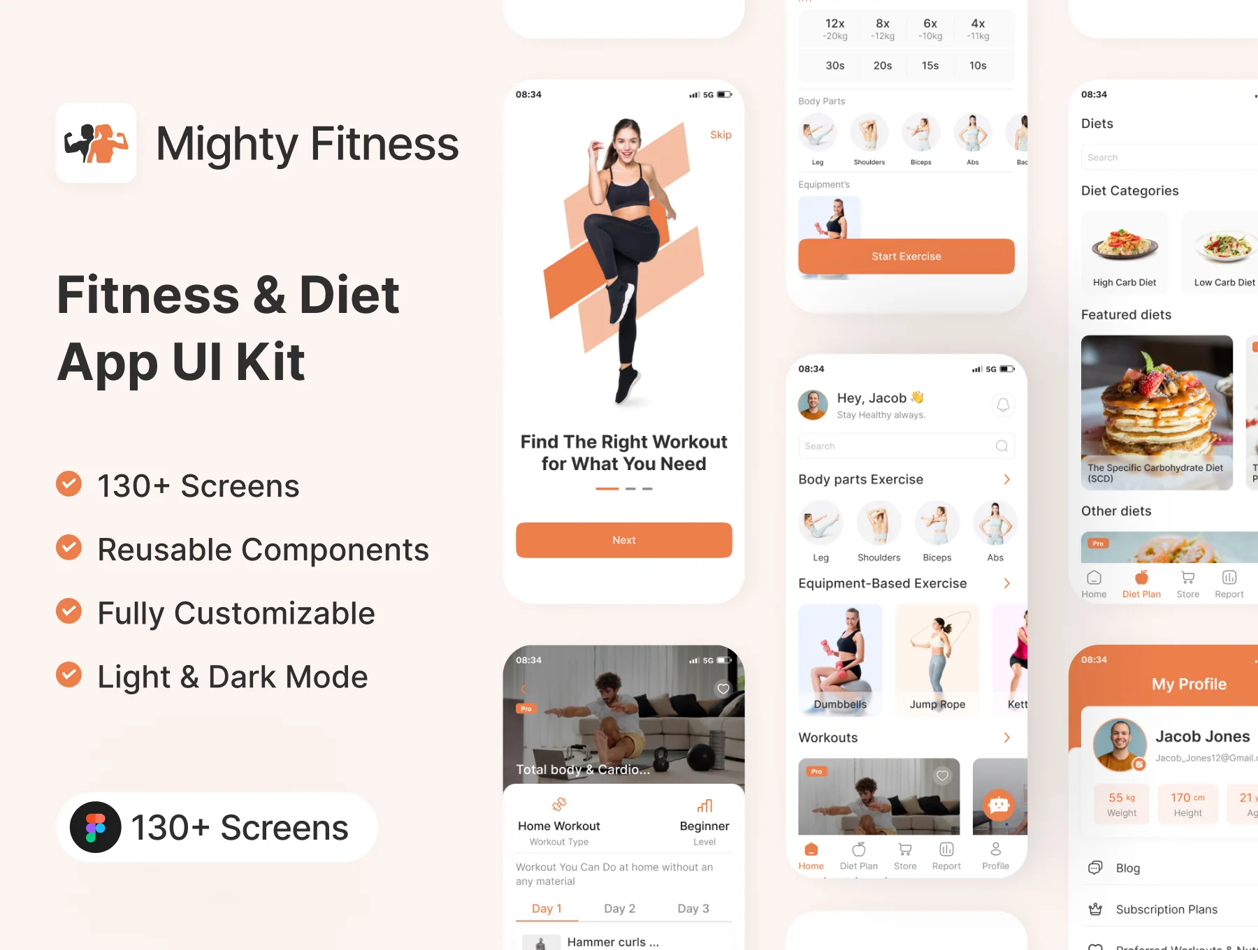Mighty Fitness - Fitness & Diet App UI Kit