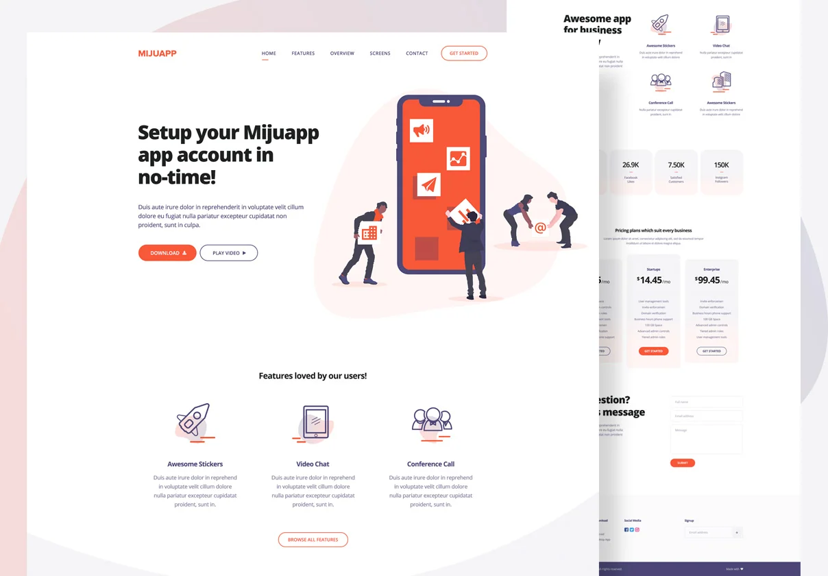 Mijuapp Mobile App Landing PSD Template