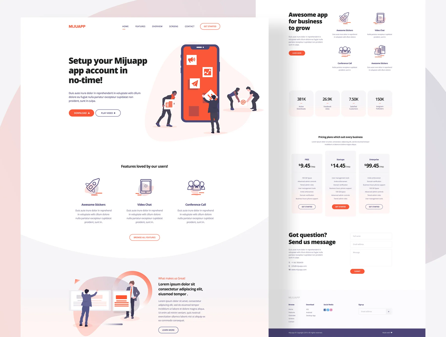 Mijuapp Mobile App Landing PSD Template