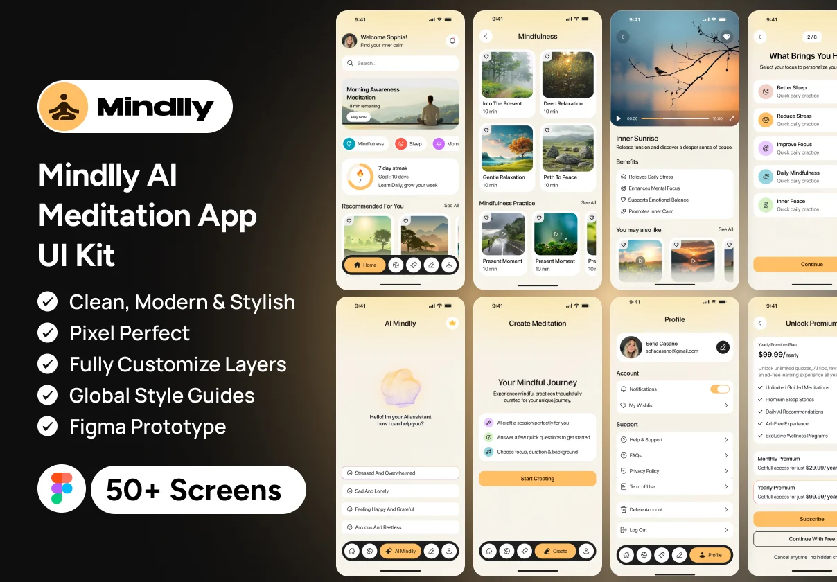 Mindlly AI Meditation App  UI Kit