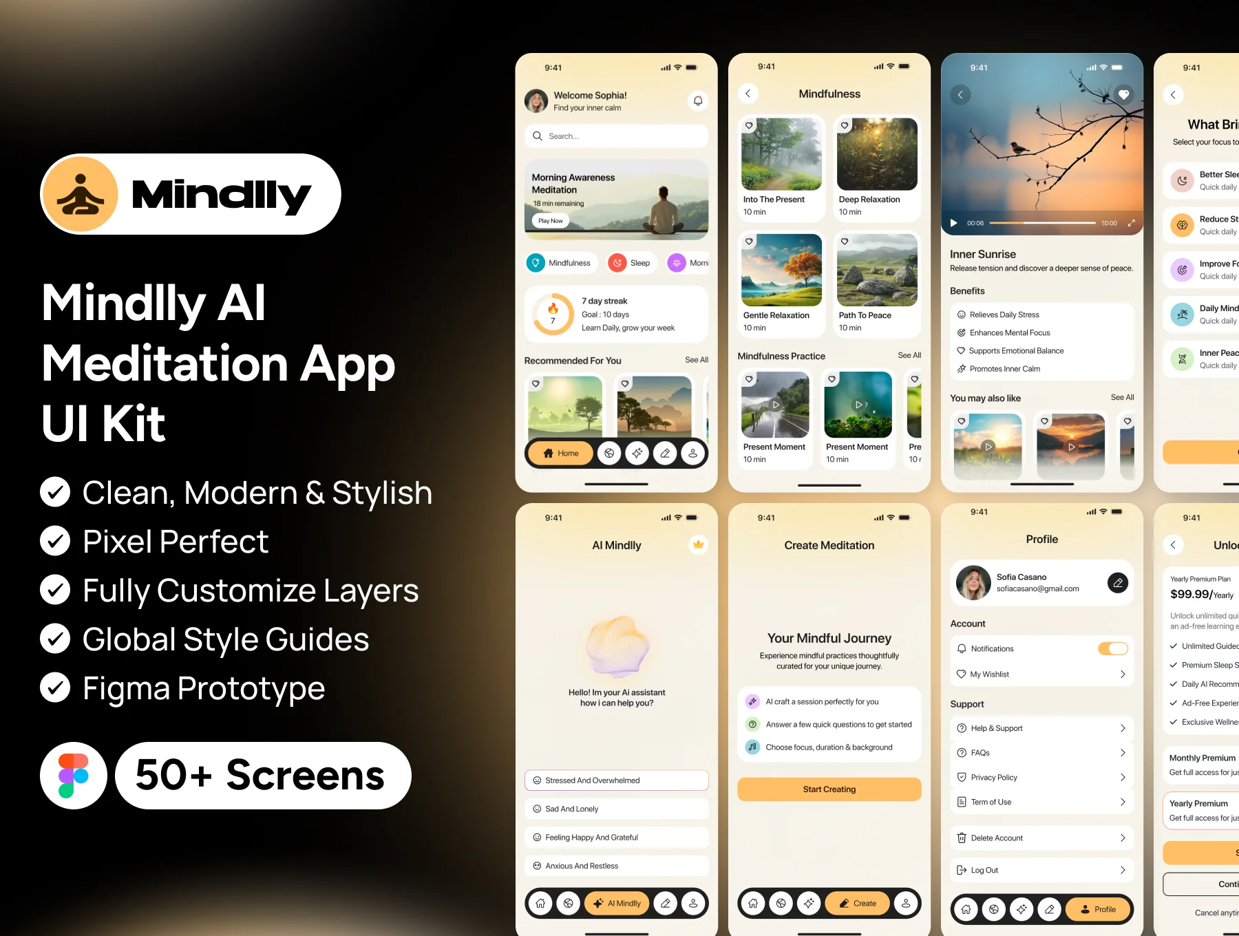 Mindlly AI Meditation App UI Kit