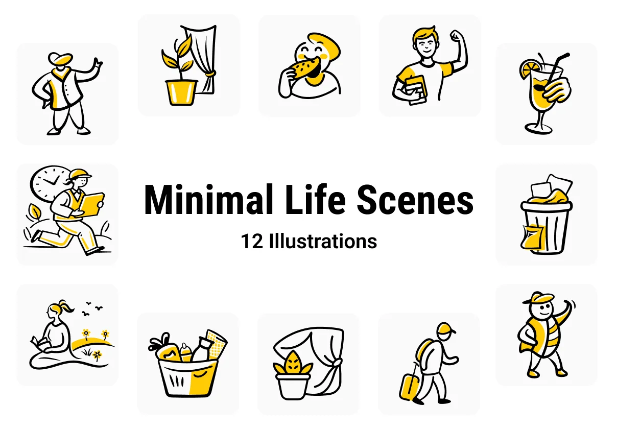 Minimal Life Scenes – Yellow Accent Doodles