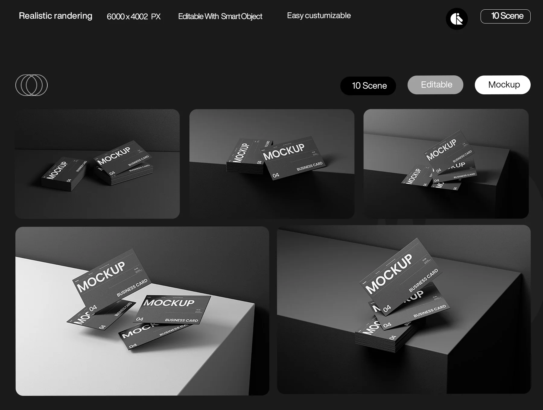 Minimalist Black Business Card Mockup Template 3