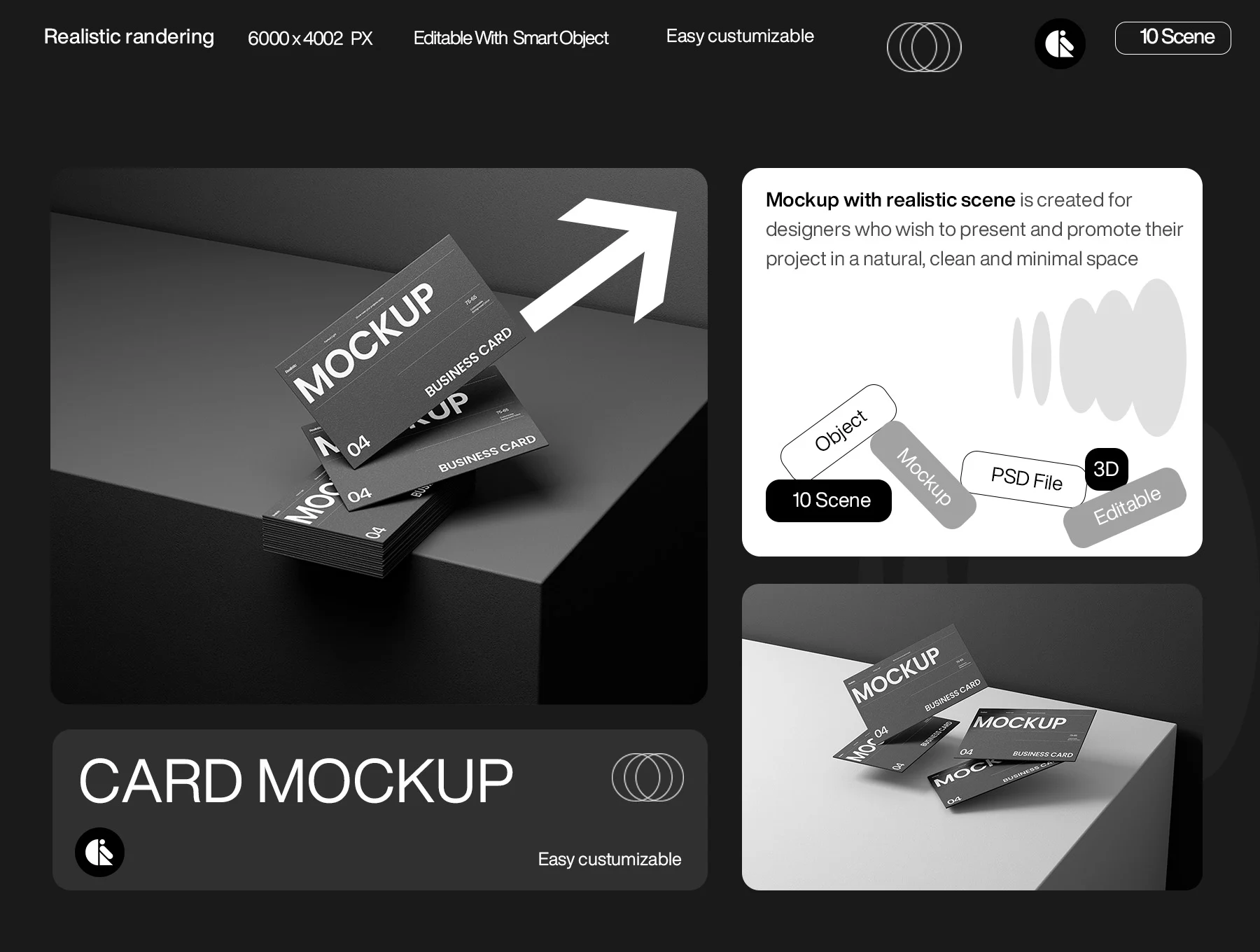 Minimalist Black Business Card Mockup Template 6