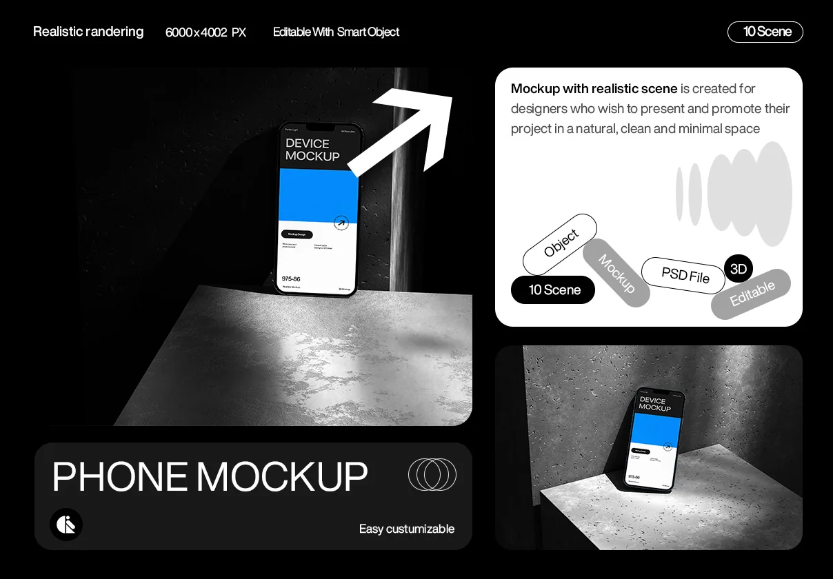 Minimalist Mobile Phone Mockup with Dramatic Lighting