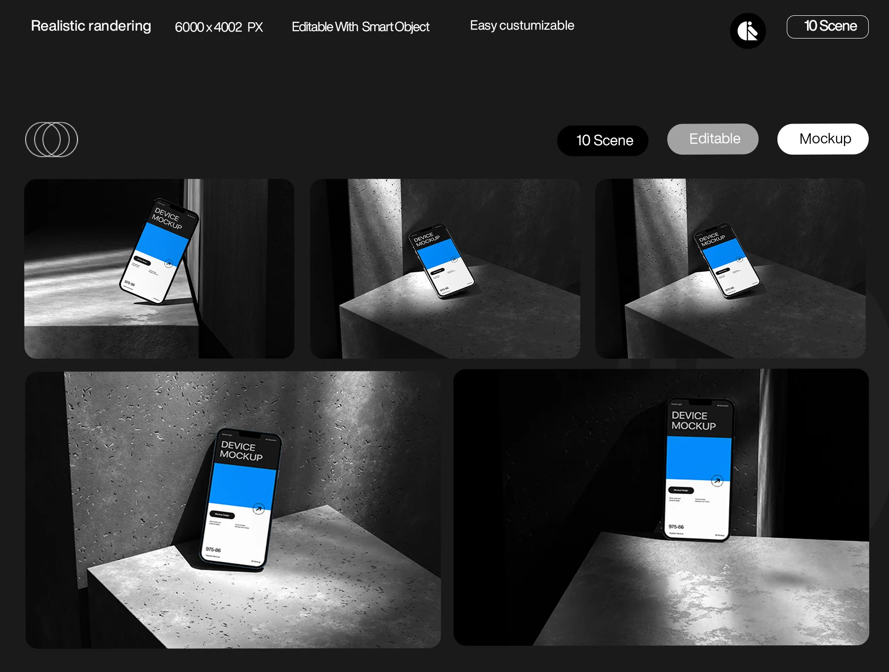 Minimalist Mobile Phone Mockup with Dramatic Lighting 3