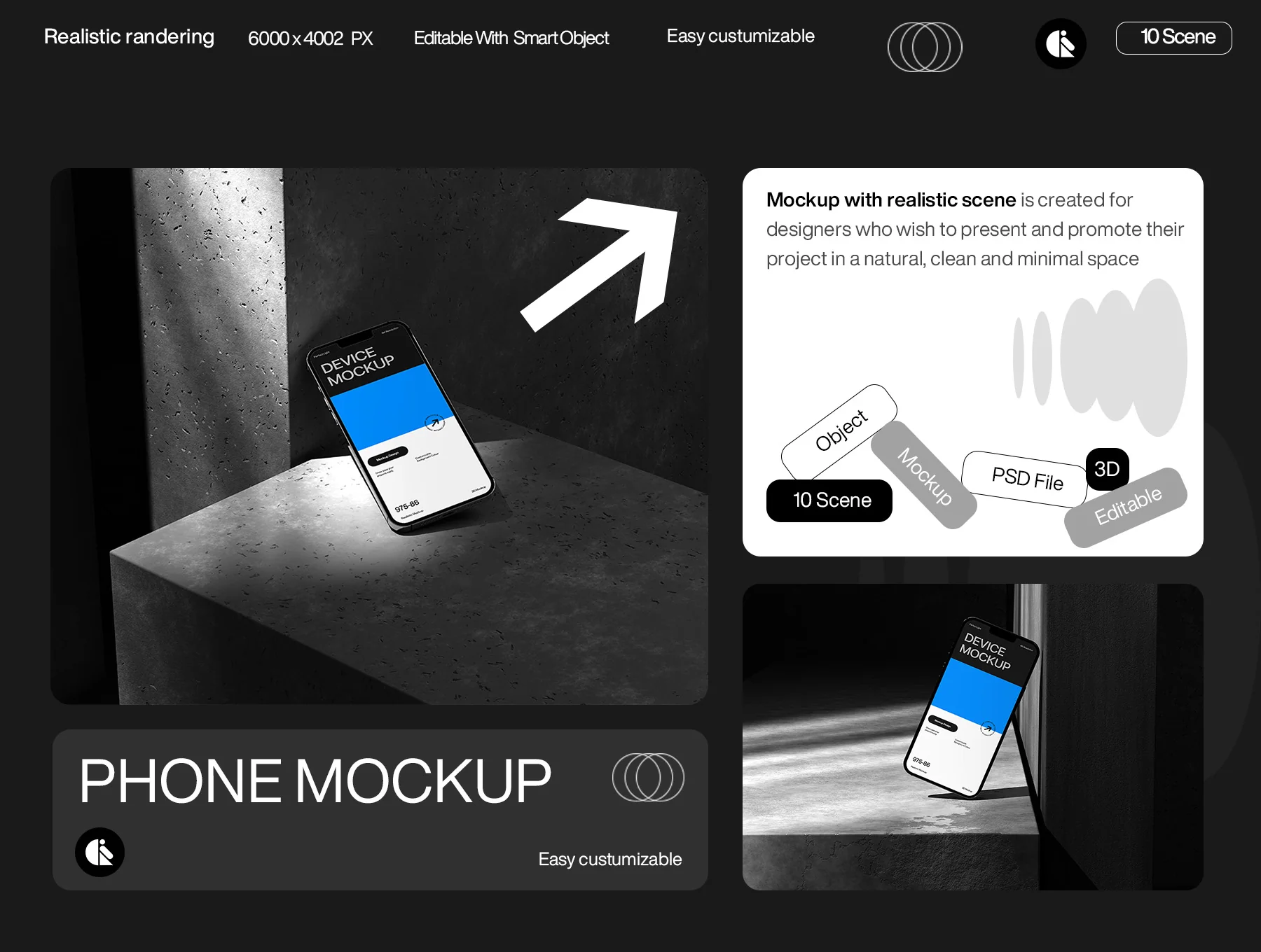Minimalist Mobile Phone Mockup with Dramatic Lighting 6