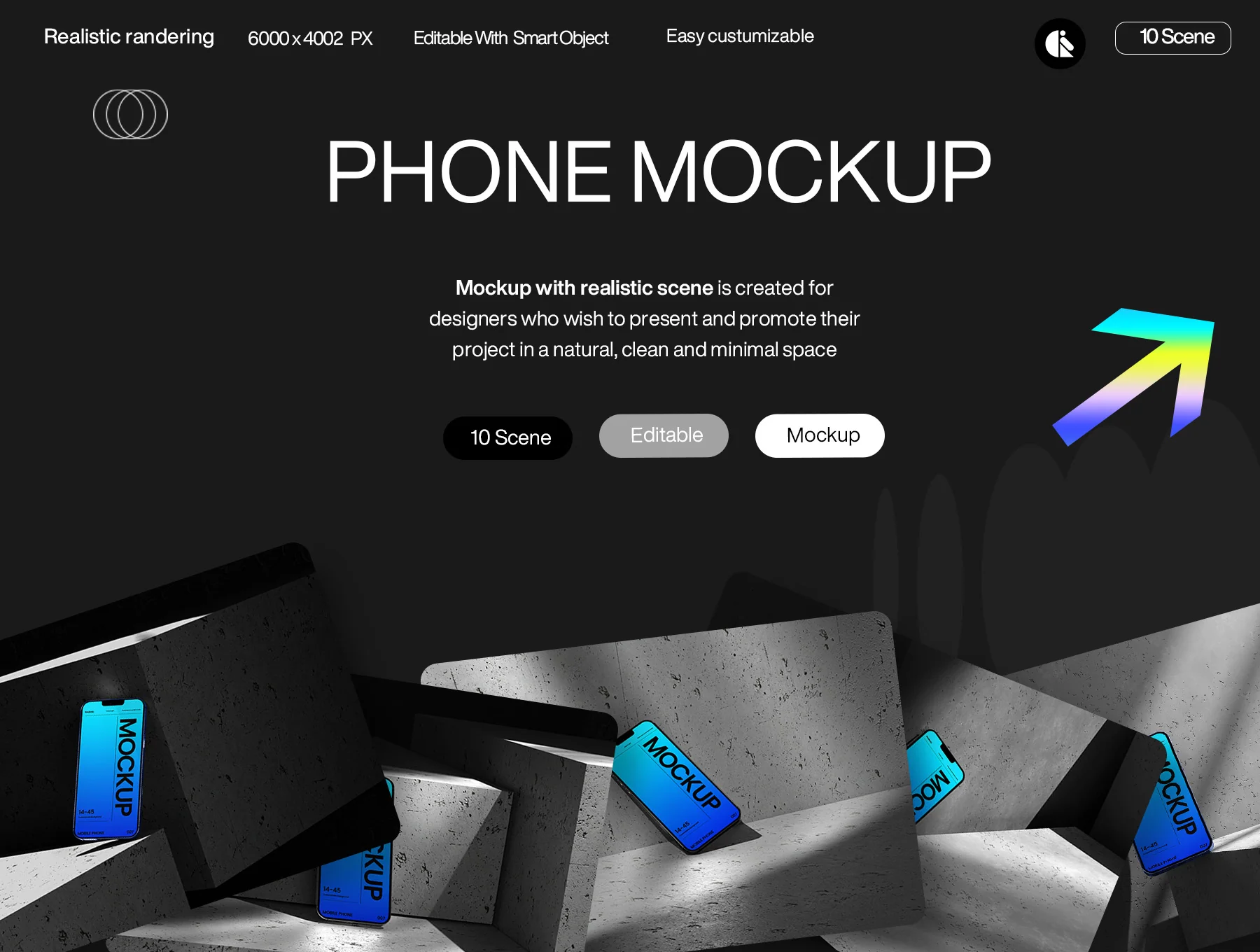 Minimalistic Blue Gradient Mobile Phone Mockup with Concrete Background
