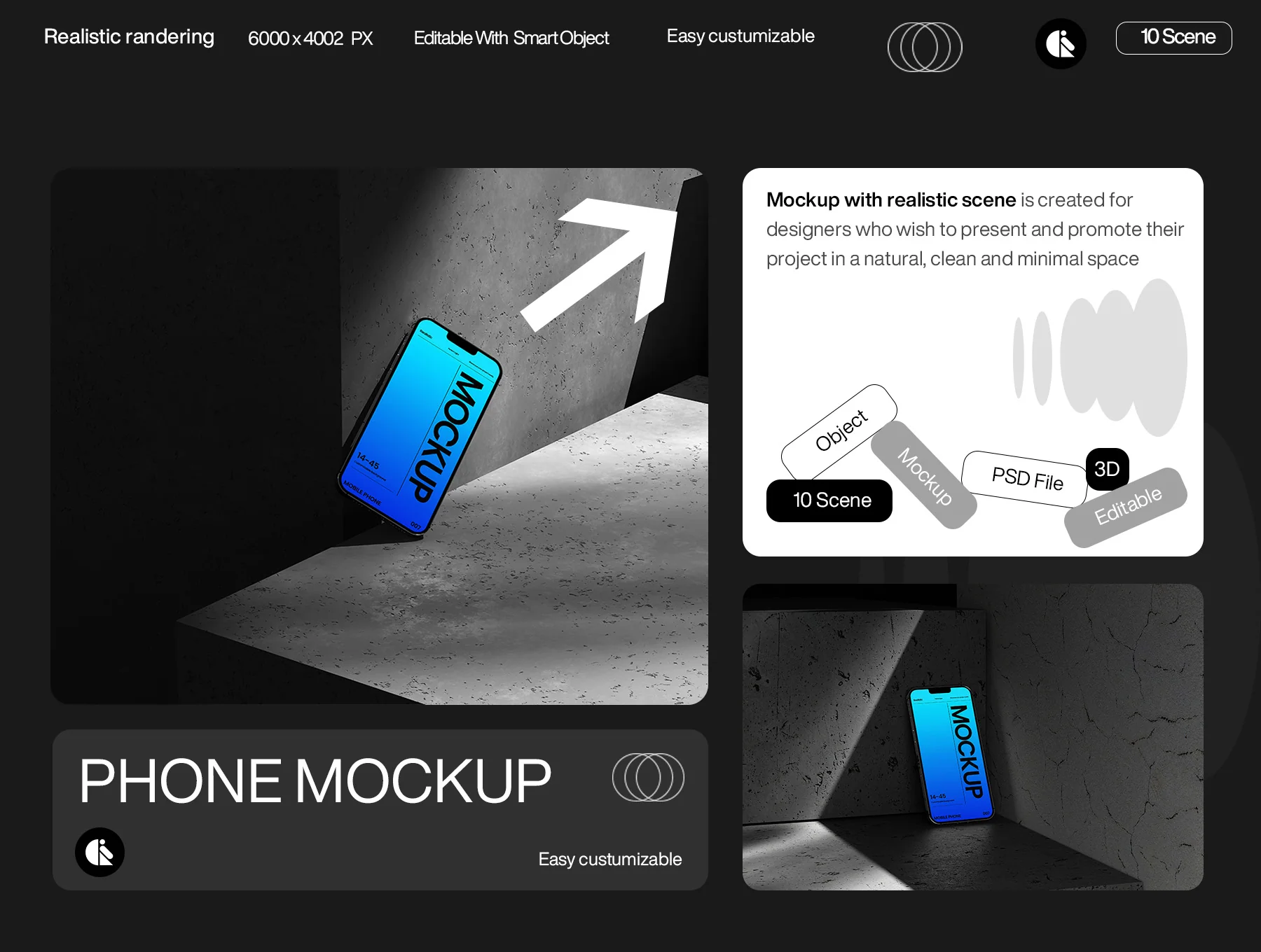 Minimalistic Blue Gradient Mobile Phone Mockup with Concrete Background 6
