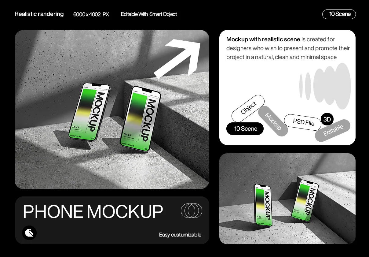Minimalistic Smartphone Mockup with Gradient Screen on Concrete Background