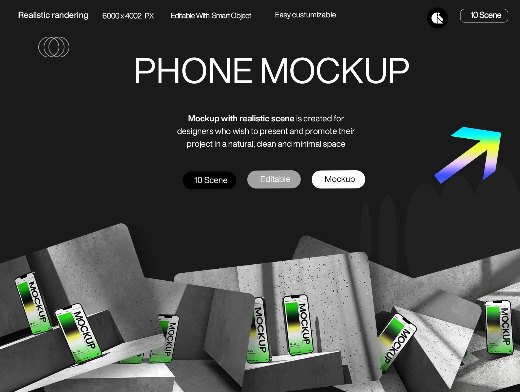 Minimalistic Smartphone Mockup with Gradient Screen on Concrete Background
