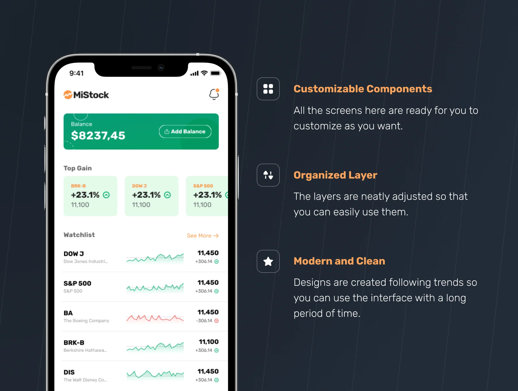 MiStock - Stock Market and Finance App UI Kit 2