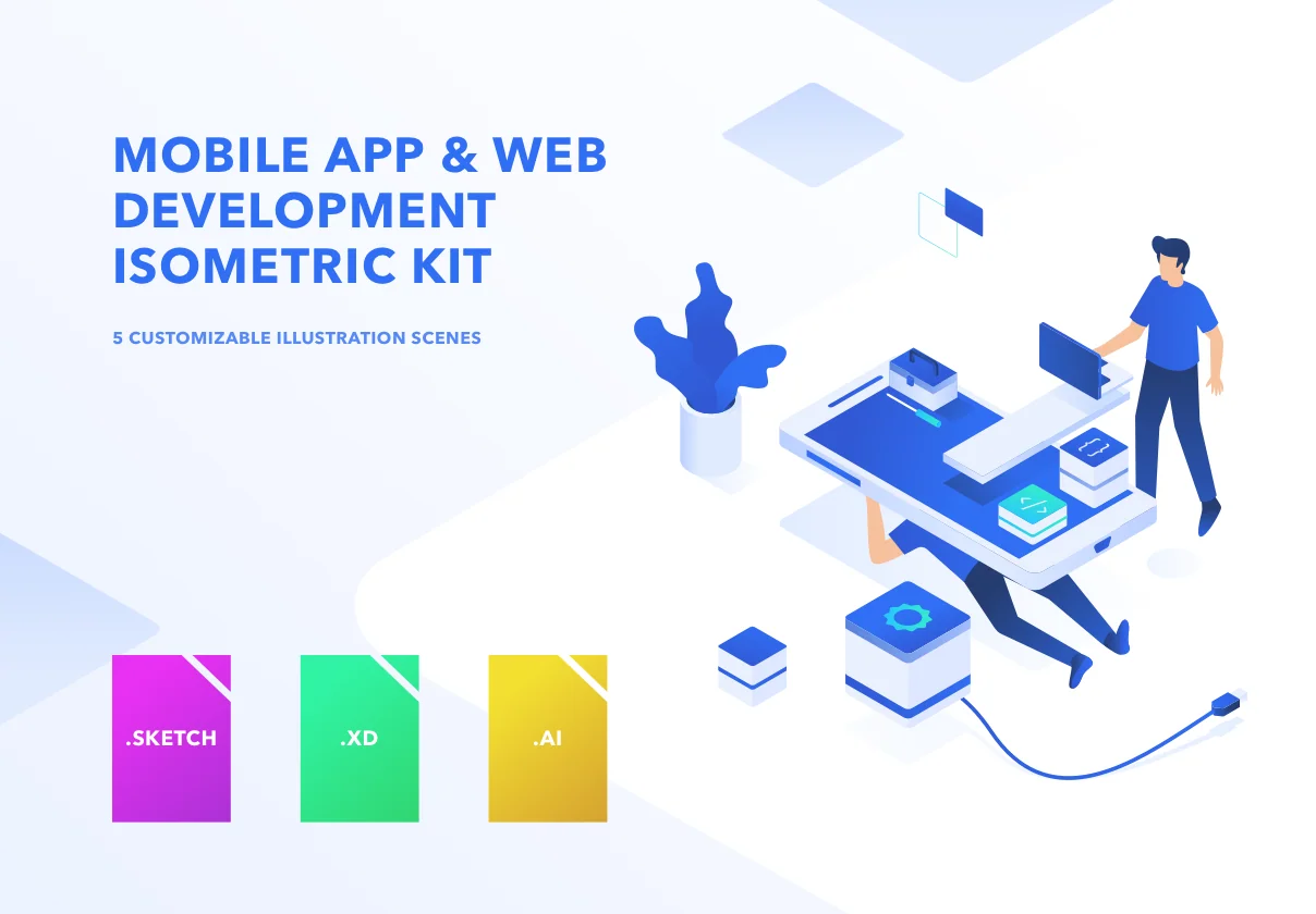 Mobile App & Web Development Isometric (5 Scenes)
