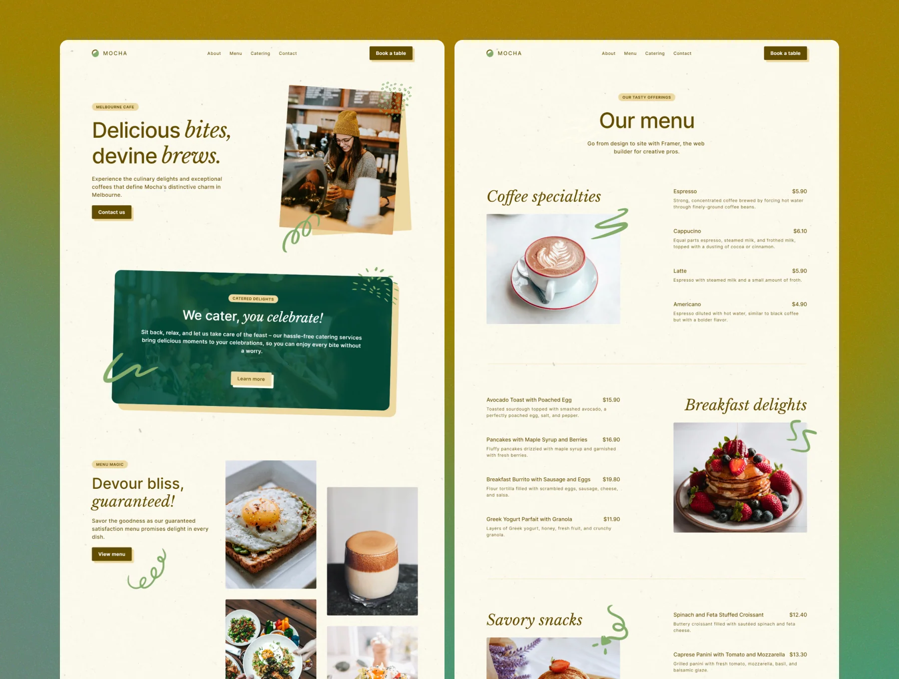 Mocha — Cafe & Restaurant Framer Template 3