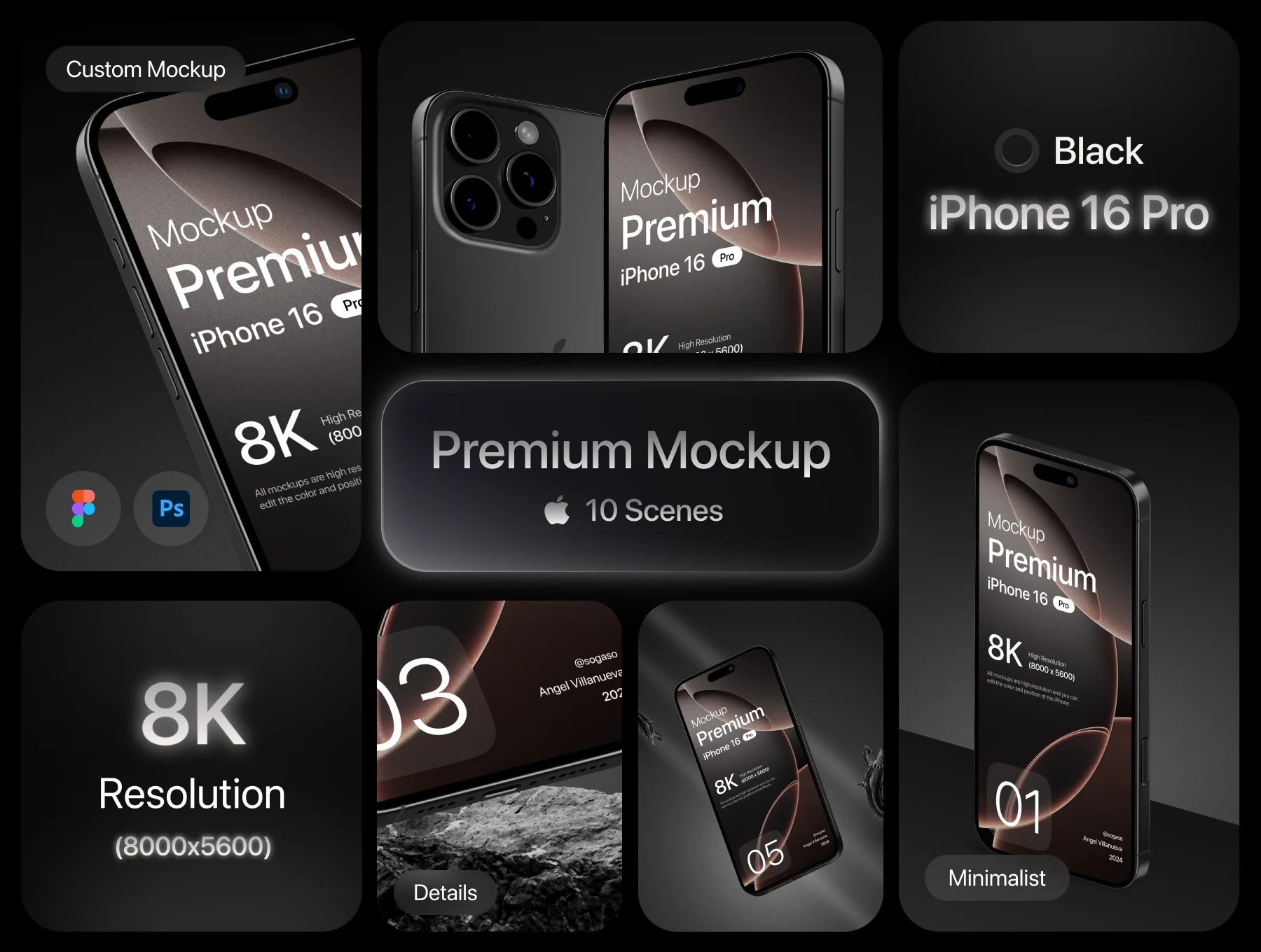 Premium iPhone 16 Pro Black Titanium Mockup