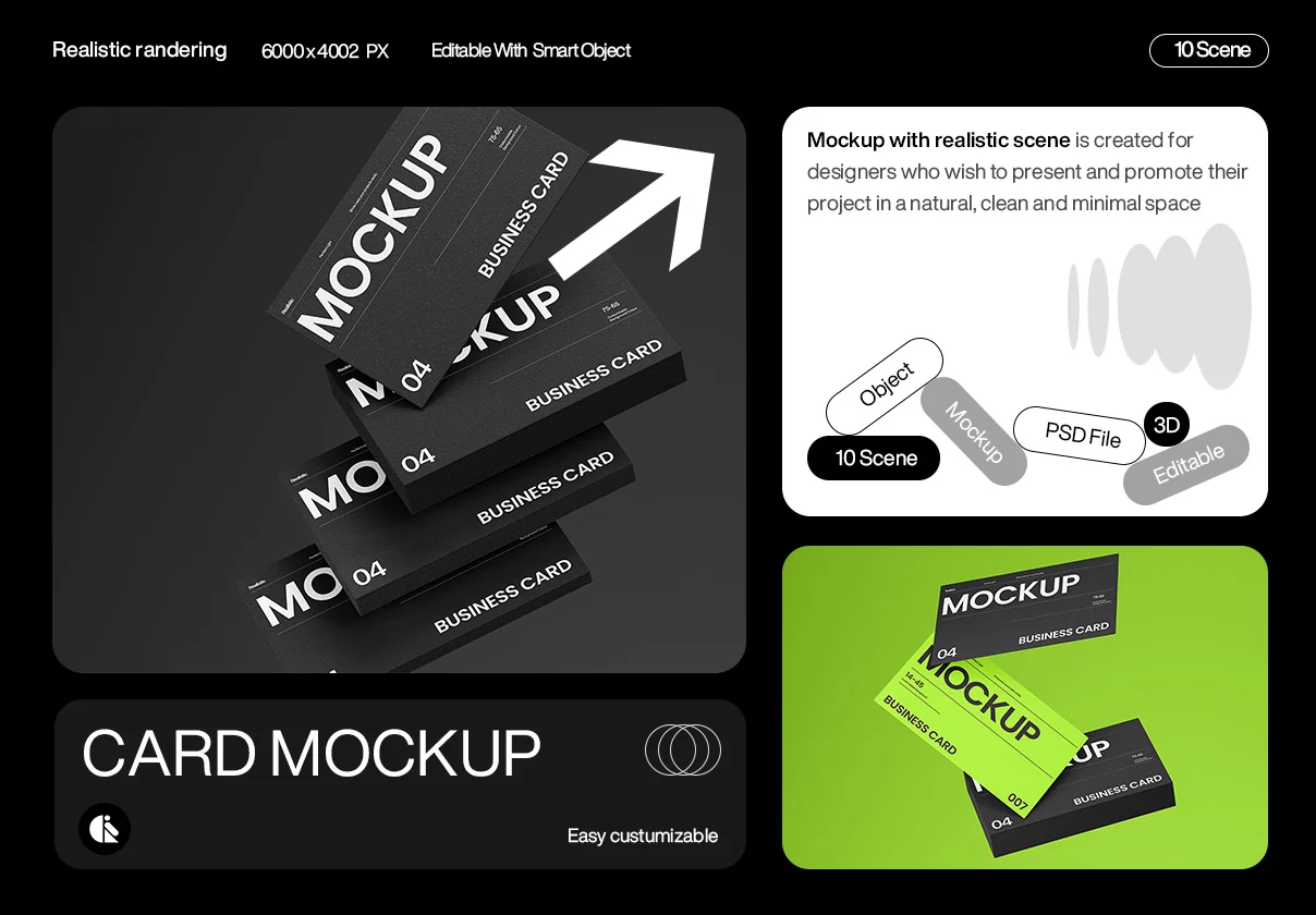 Modern Black and Green Business Card Mockup Template