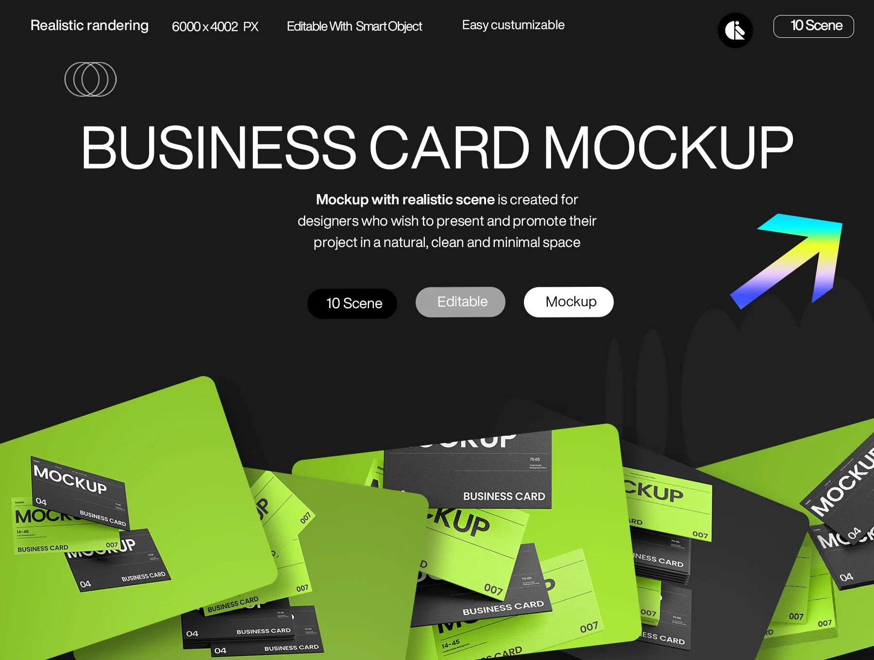 Modern Black and Green Business Card Mockup Template