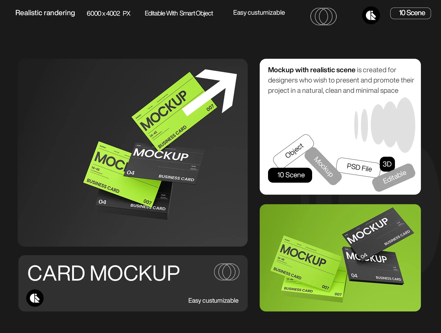Modern Black and Green Business Card Mockup Template 6