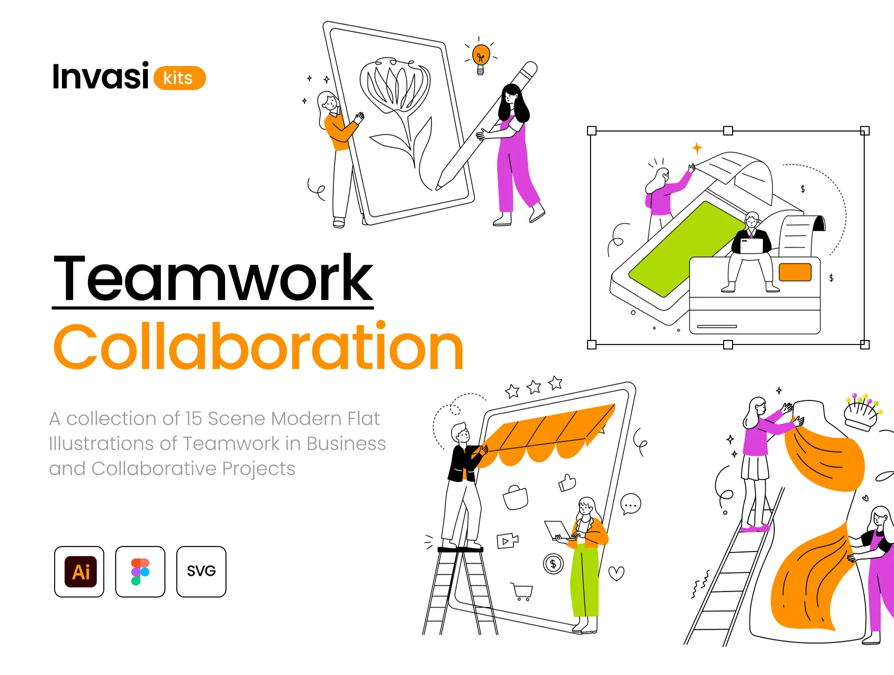 Modern Flat Illustrations of Teamwork Collaborative Projects