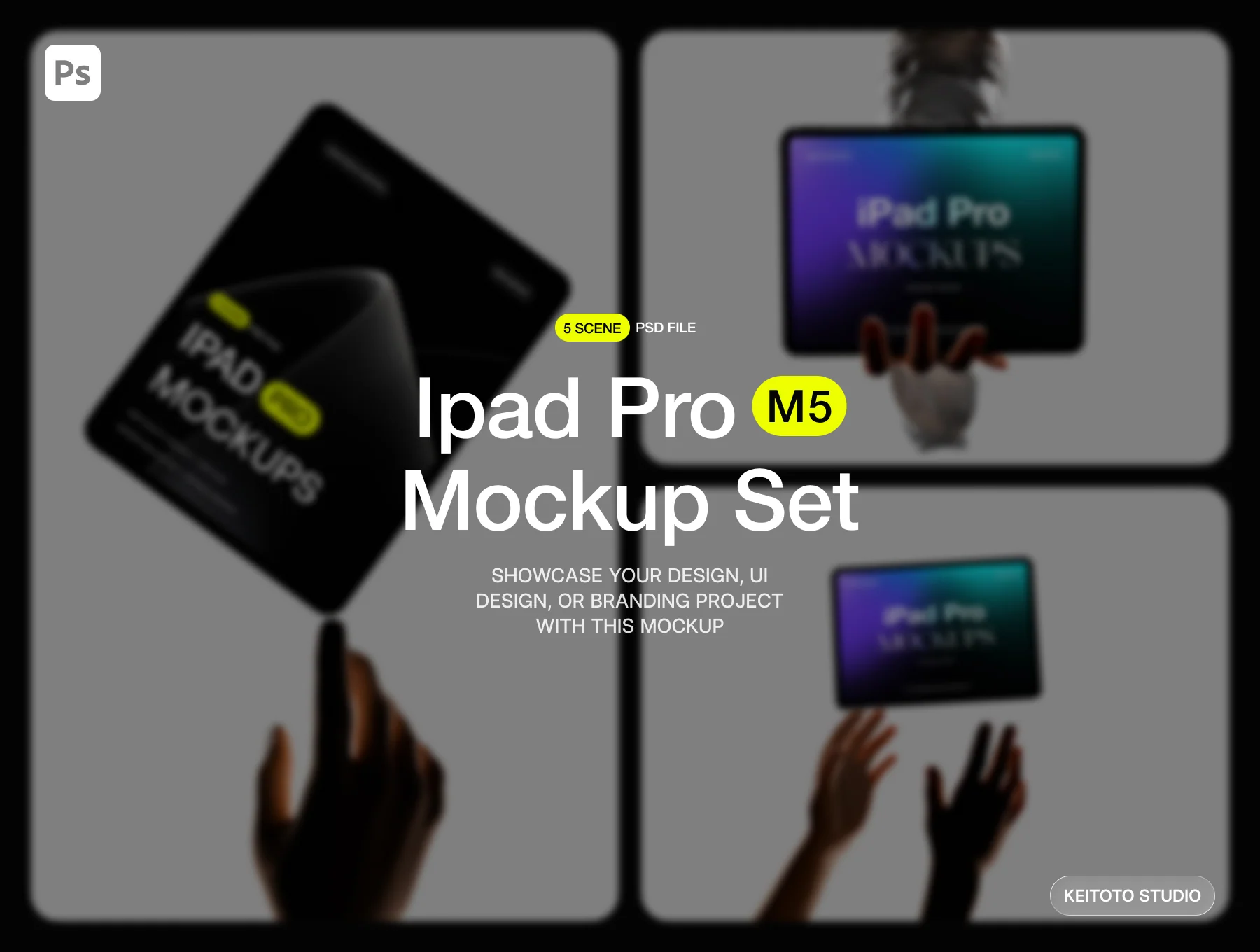 Modern Floating Tablet Mockup with Hands