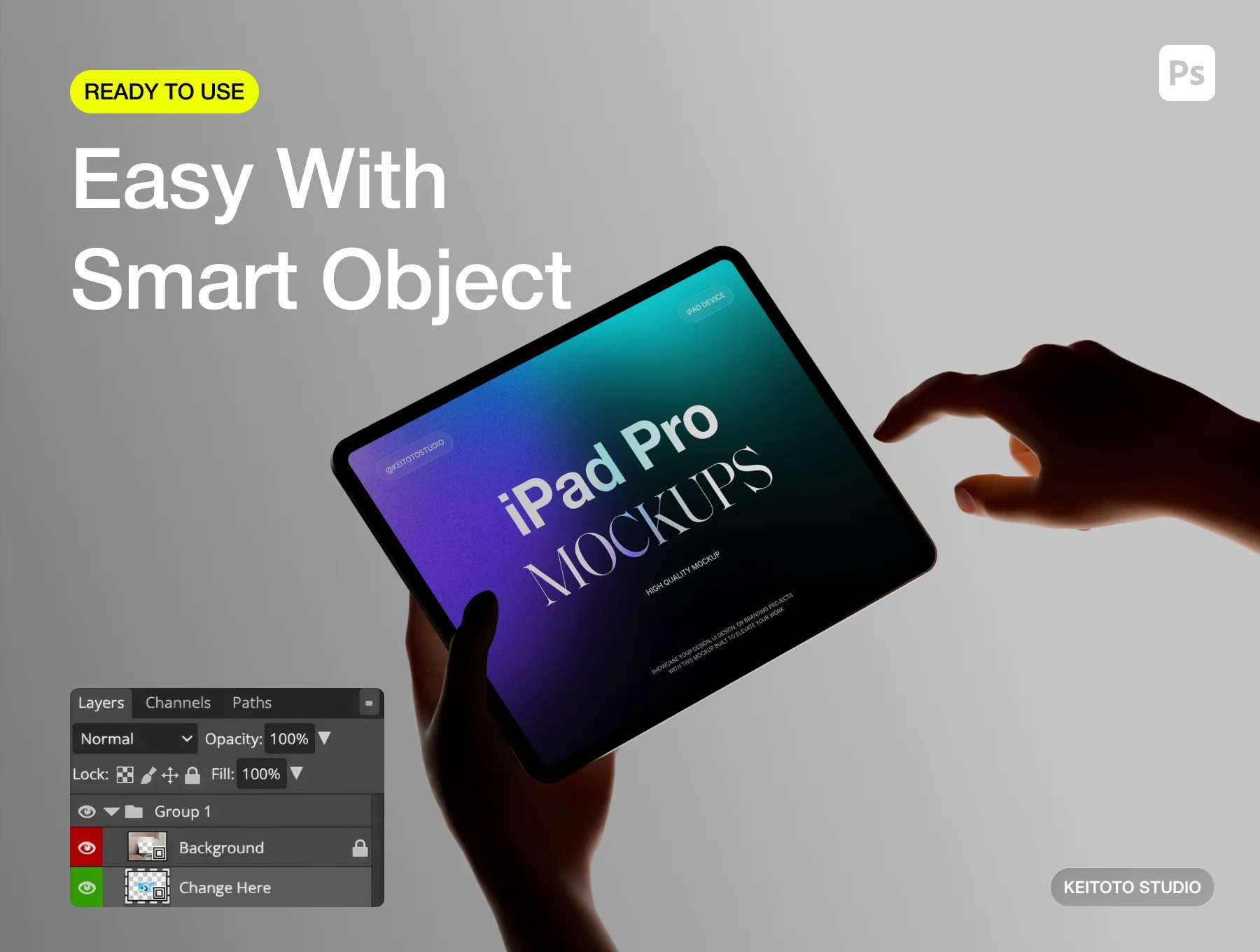 Modern Floating Tablet Mockup with Hands 3