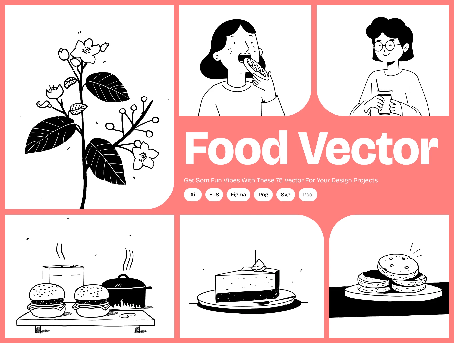 Modern Food & Beverage Illustrations for Restaurant, Menu & Delivery Apps