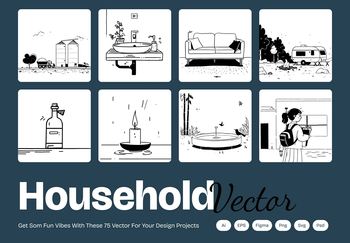 Modern Household & Everyday Objects Illustrations for Home & Lifestyle Apps