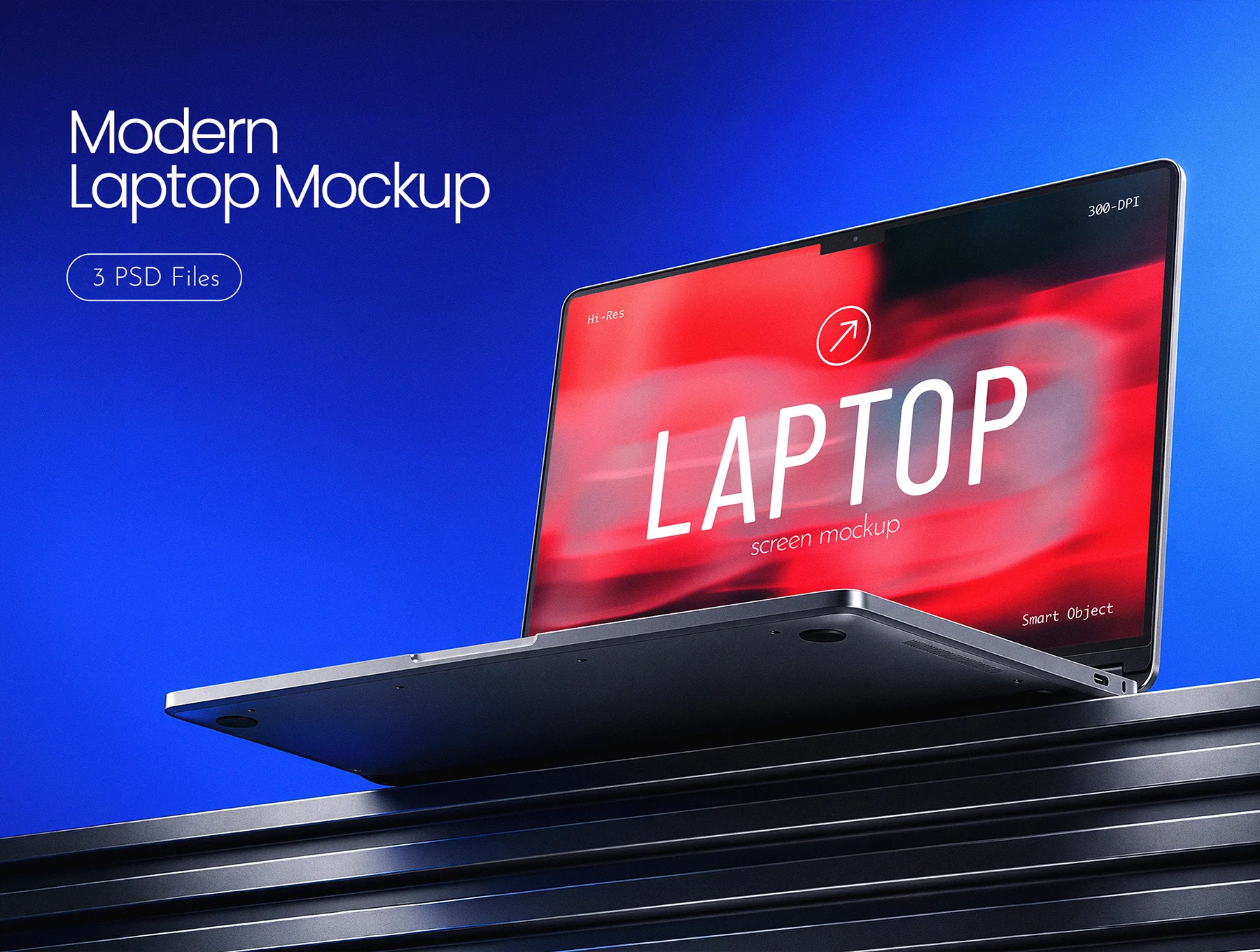 Modern Laptop Mockup – 3 Editable PSD Scenes