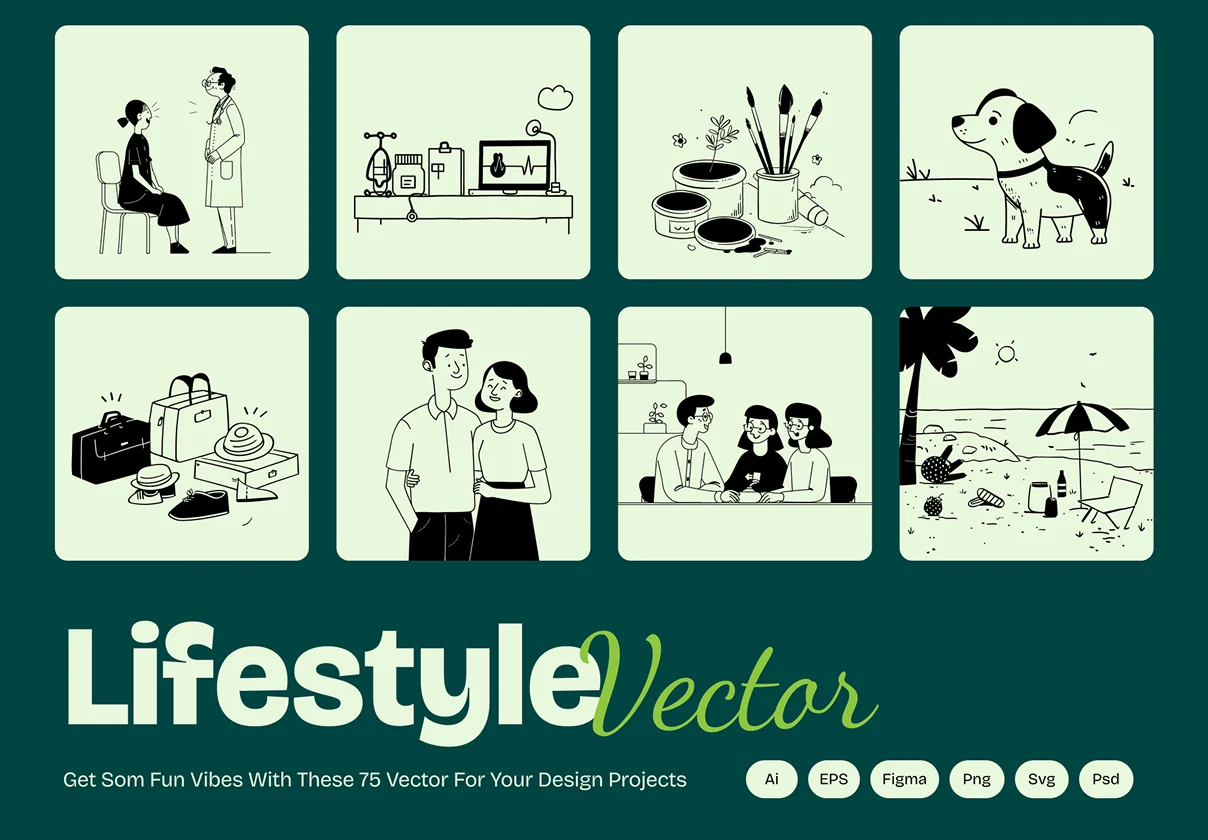 Modern Lifestyle Illustrations for Health, Travel & Everyday Living