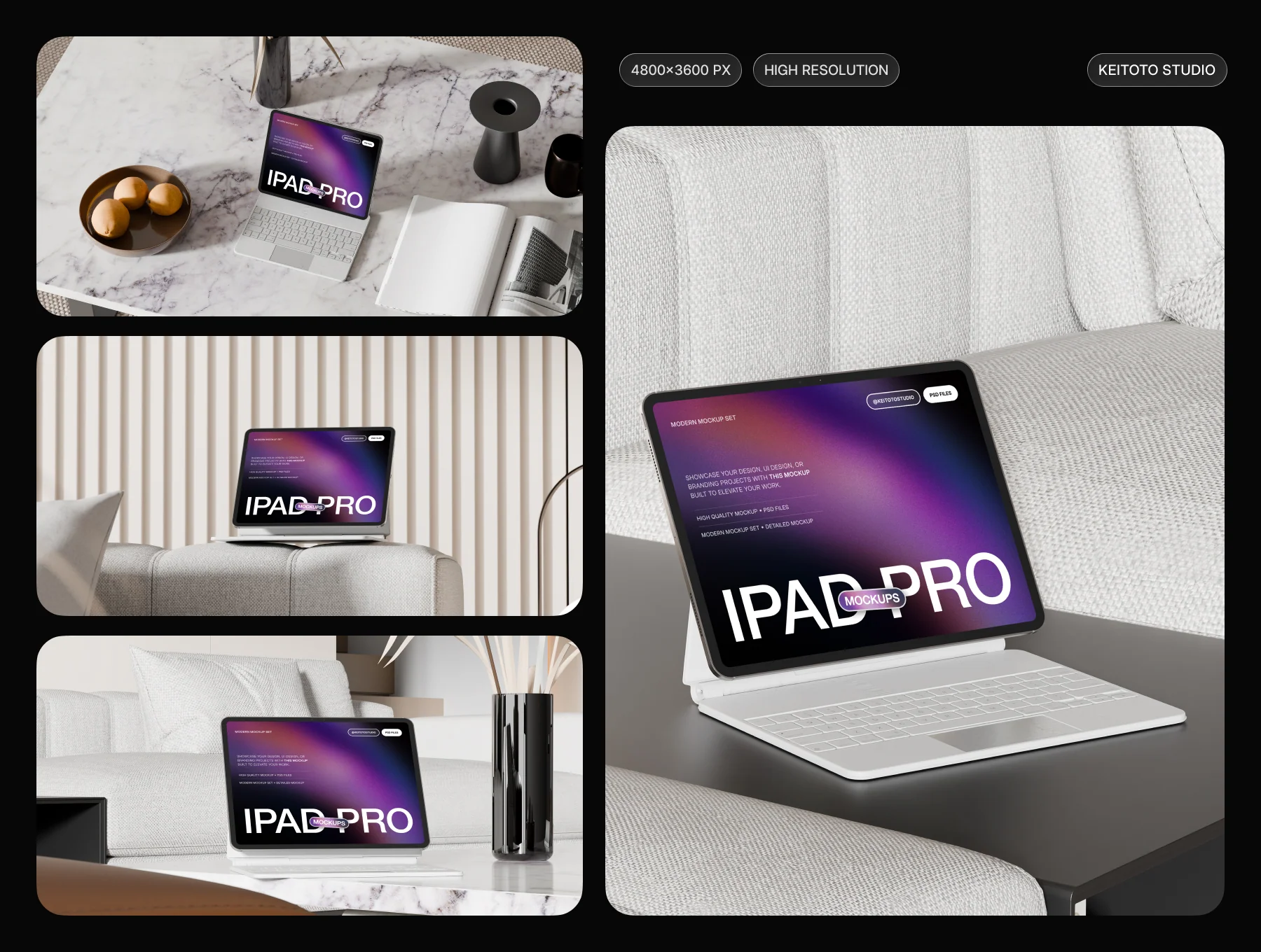 Modern Living Workspace iPad Pro Mockup Set