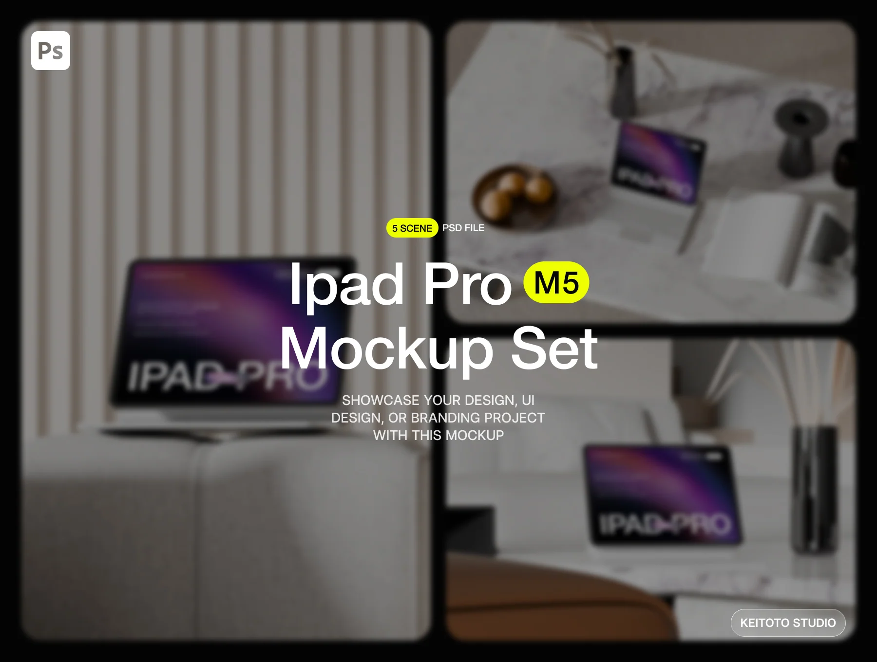 Modern Living Workspace iPad Pro Mockup Set 2