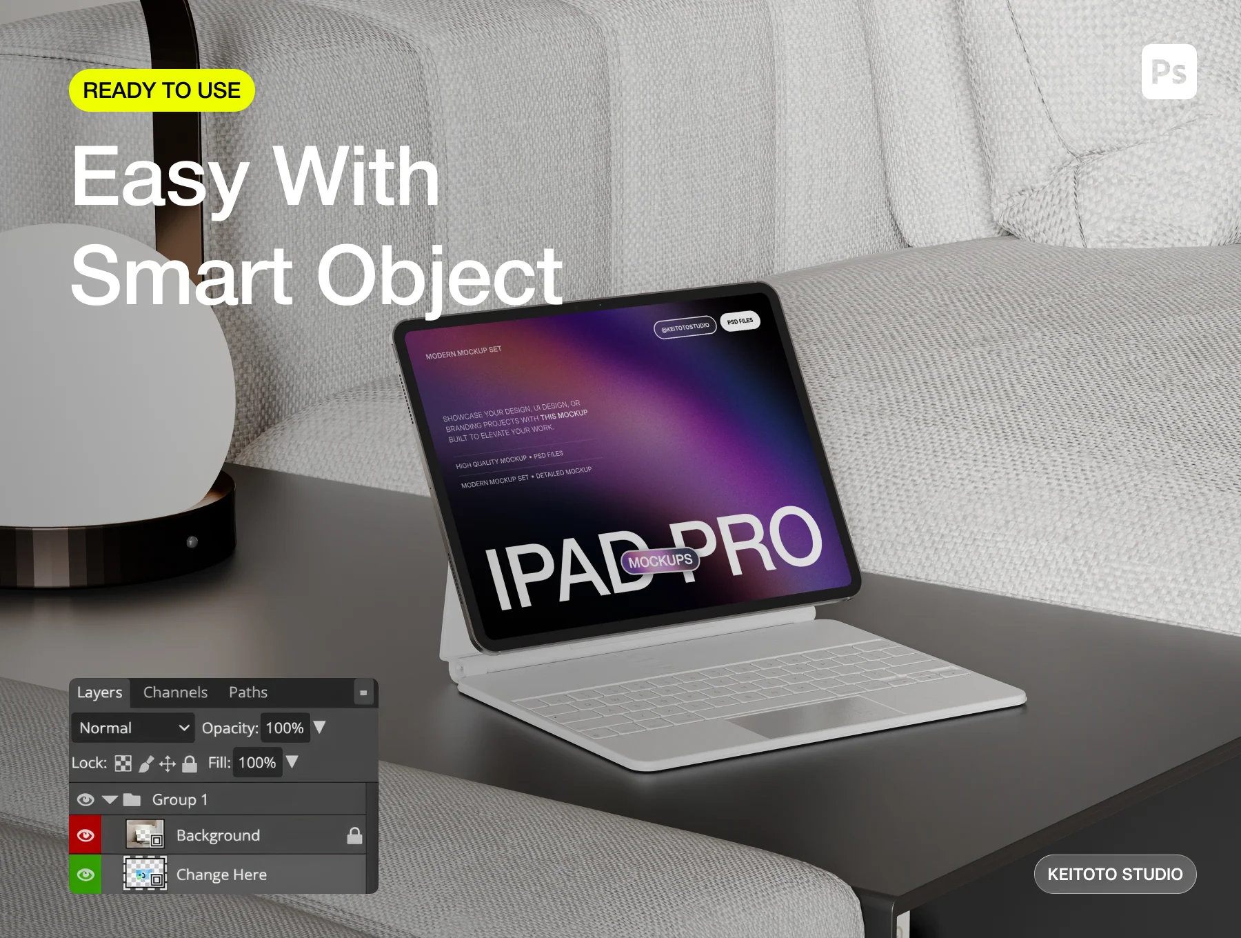 Modern Living Workspace iPad Pro Mockup Set 3