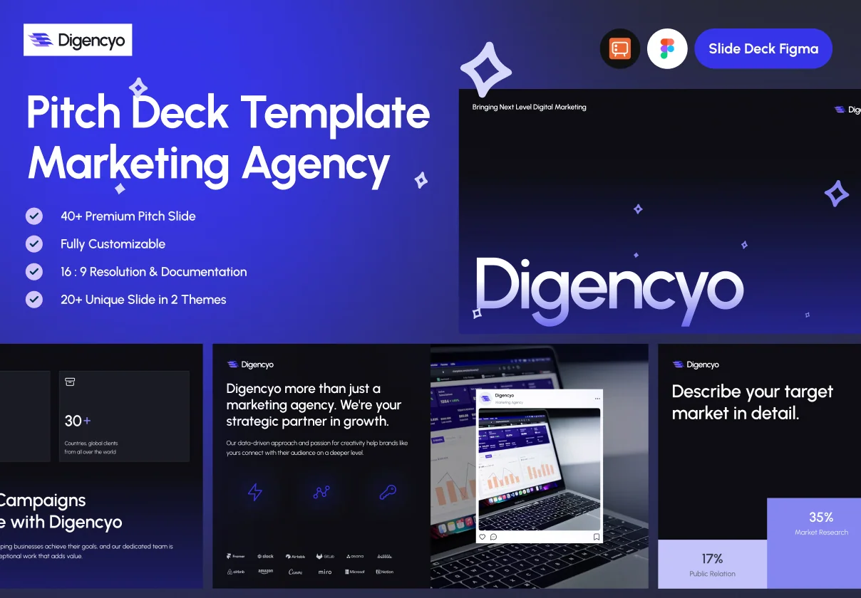 Modern Marketing Agency Pitch Deck – Figma File (Light & Dark Theme)