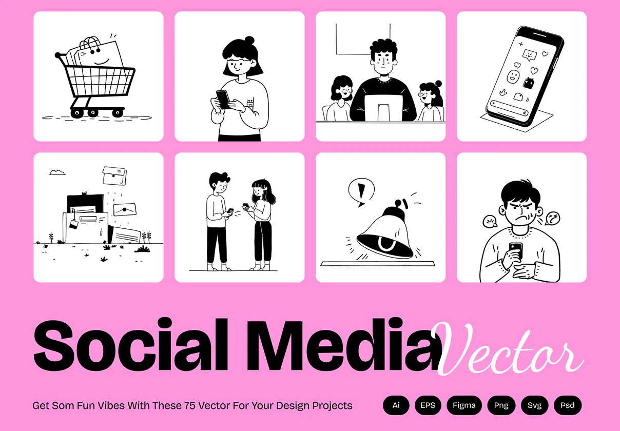 Modern Social Media UI Illustration Bundle for SaaS & Marketing