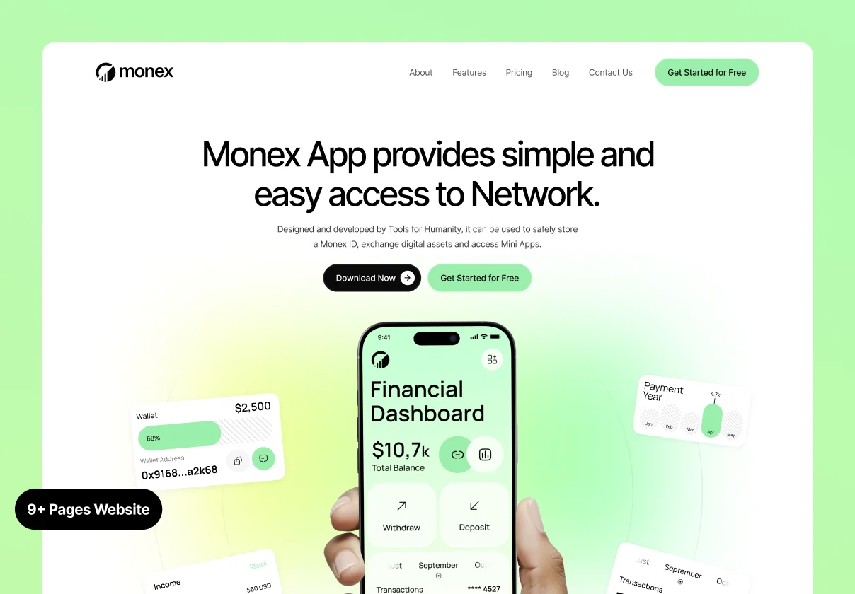 Monex — Finance Mobile App Landing Page