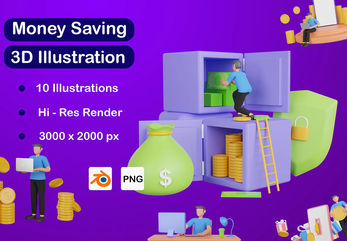 Money Saving 3D Illustration