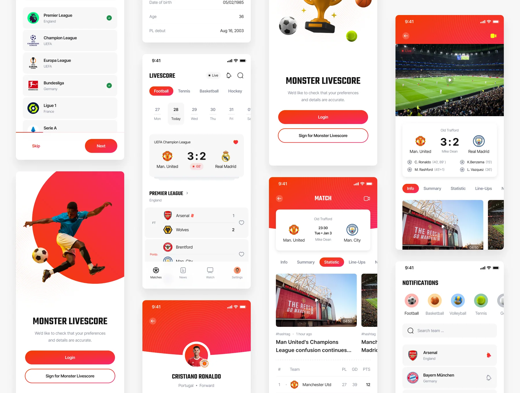 Monster - Livescore Sport app ui kit 6