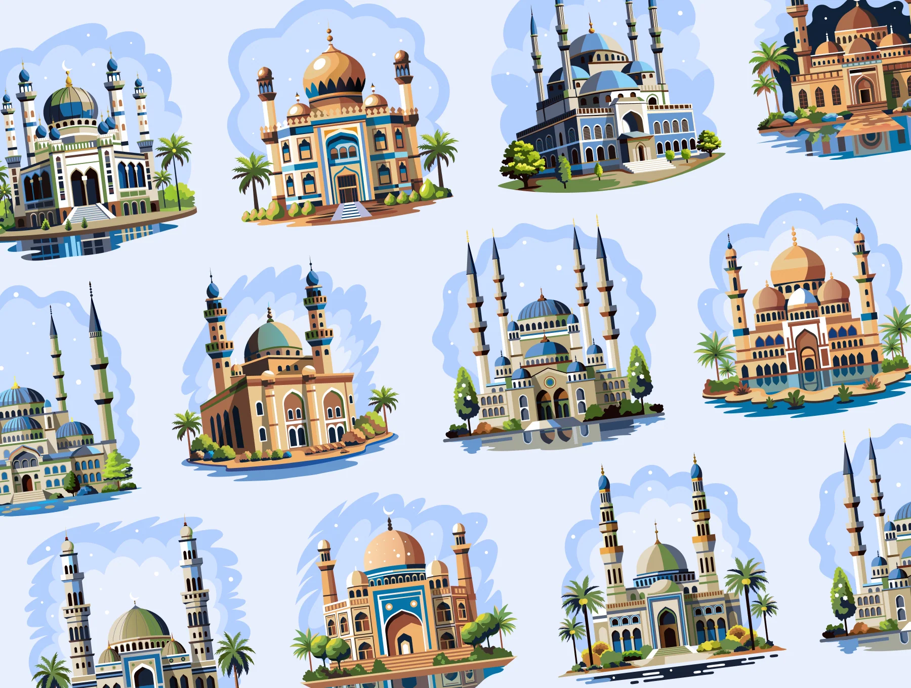 Mosque Illustration Art Set 6
