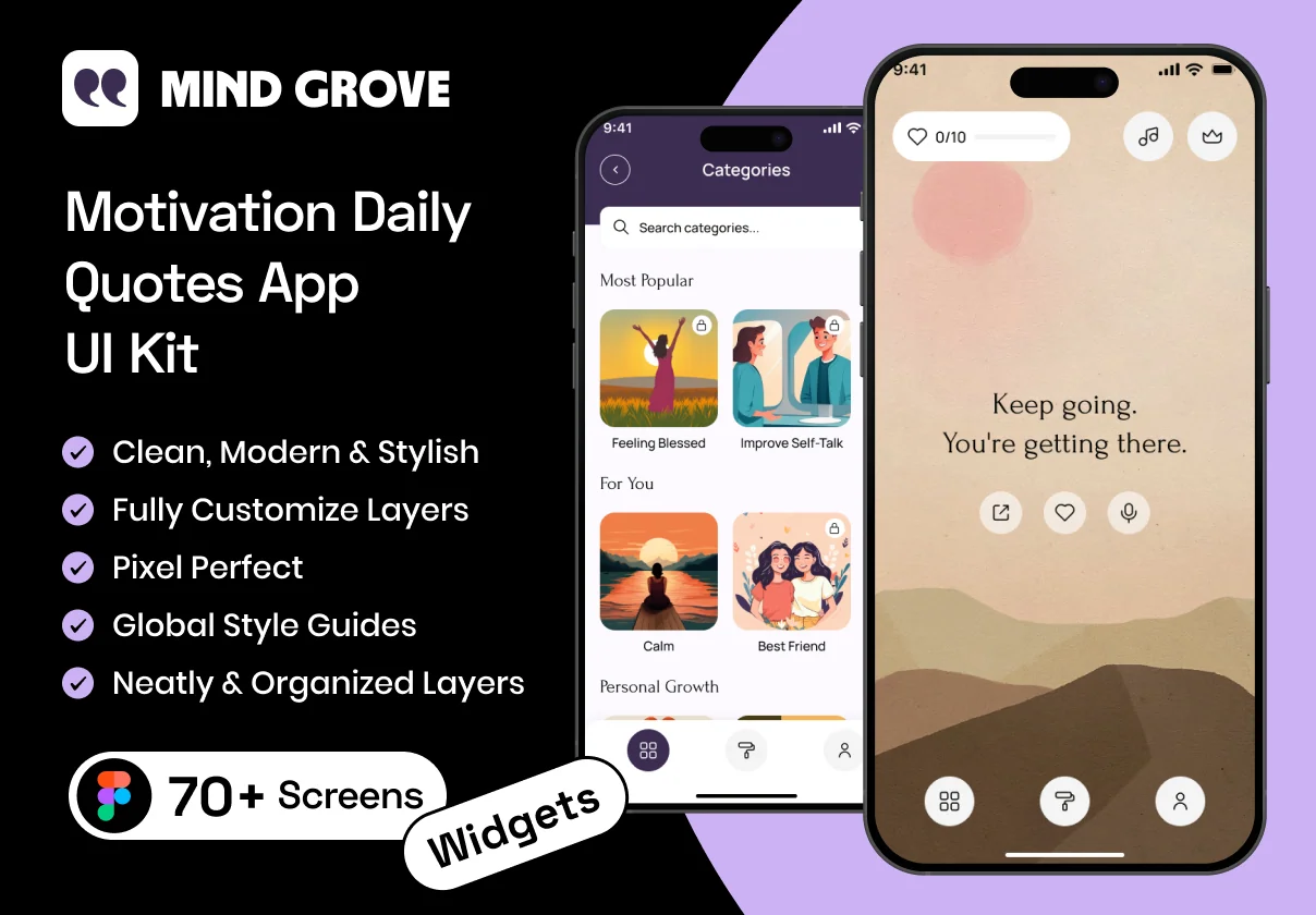 Mind Grove - Motivation Daily Quotes App UI Kit