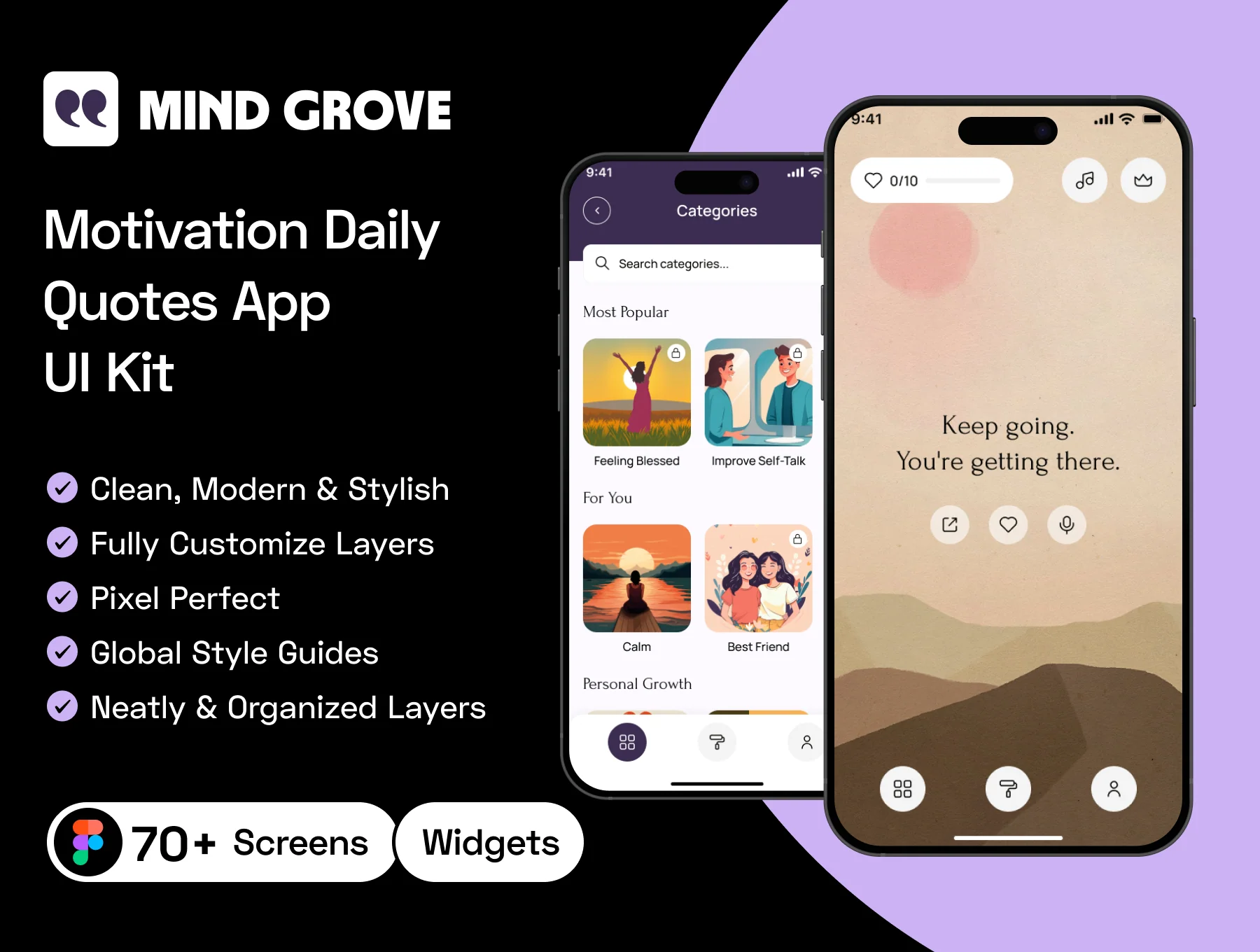 Mind Grove - Motivation Daily Quotes App UI Kit