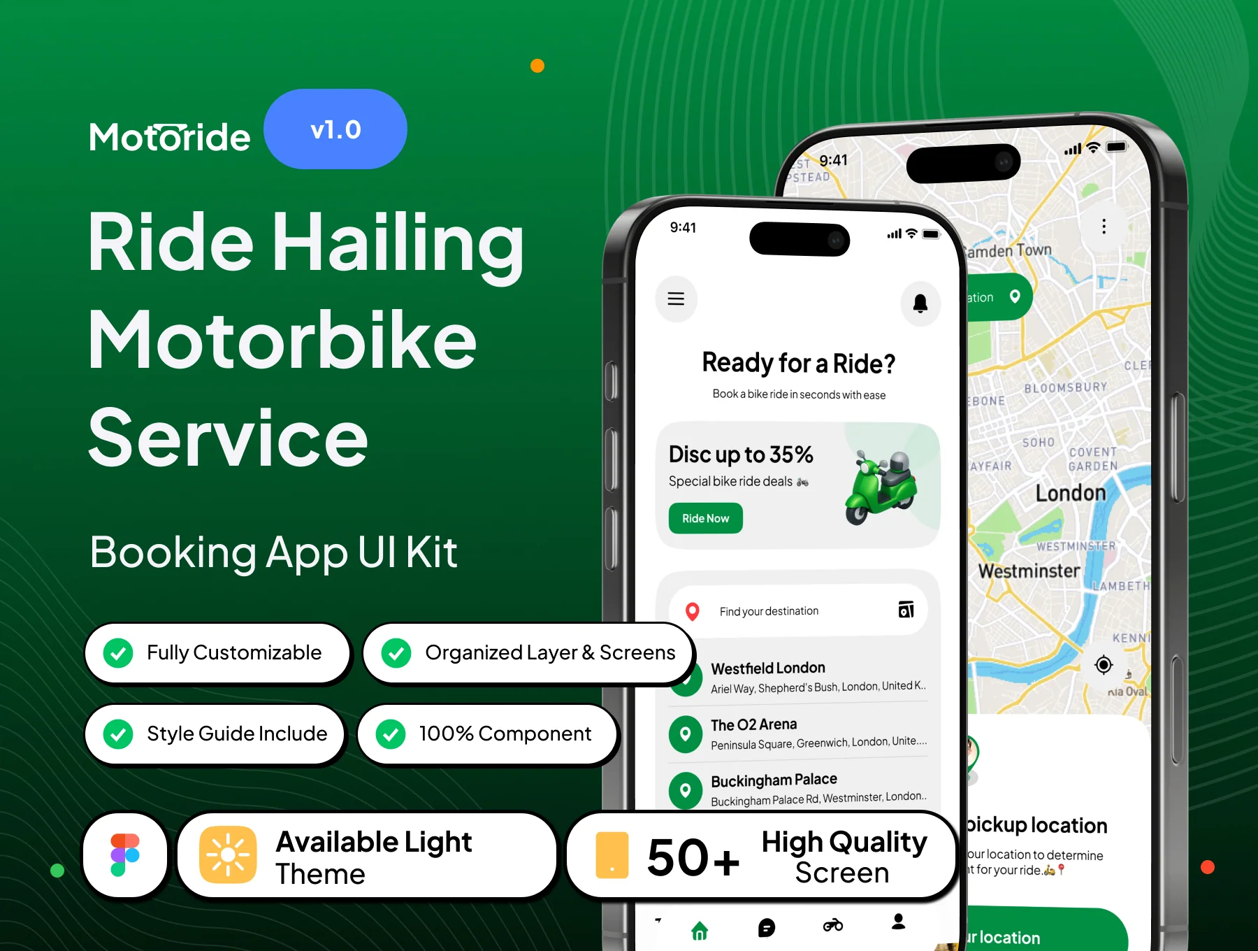 Motoride - Ride Hailing Motorbike Service App UI Kit
