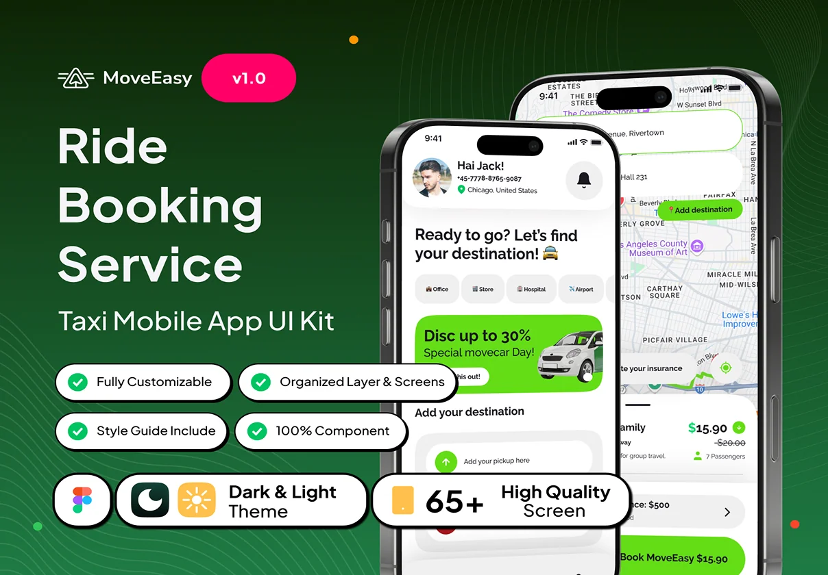 MoveEasy - Car Ride Booking Service App UI Kit