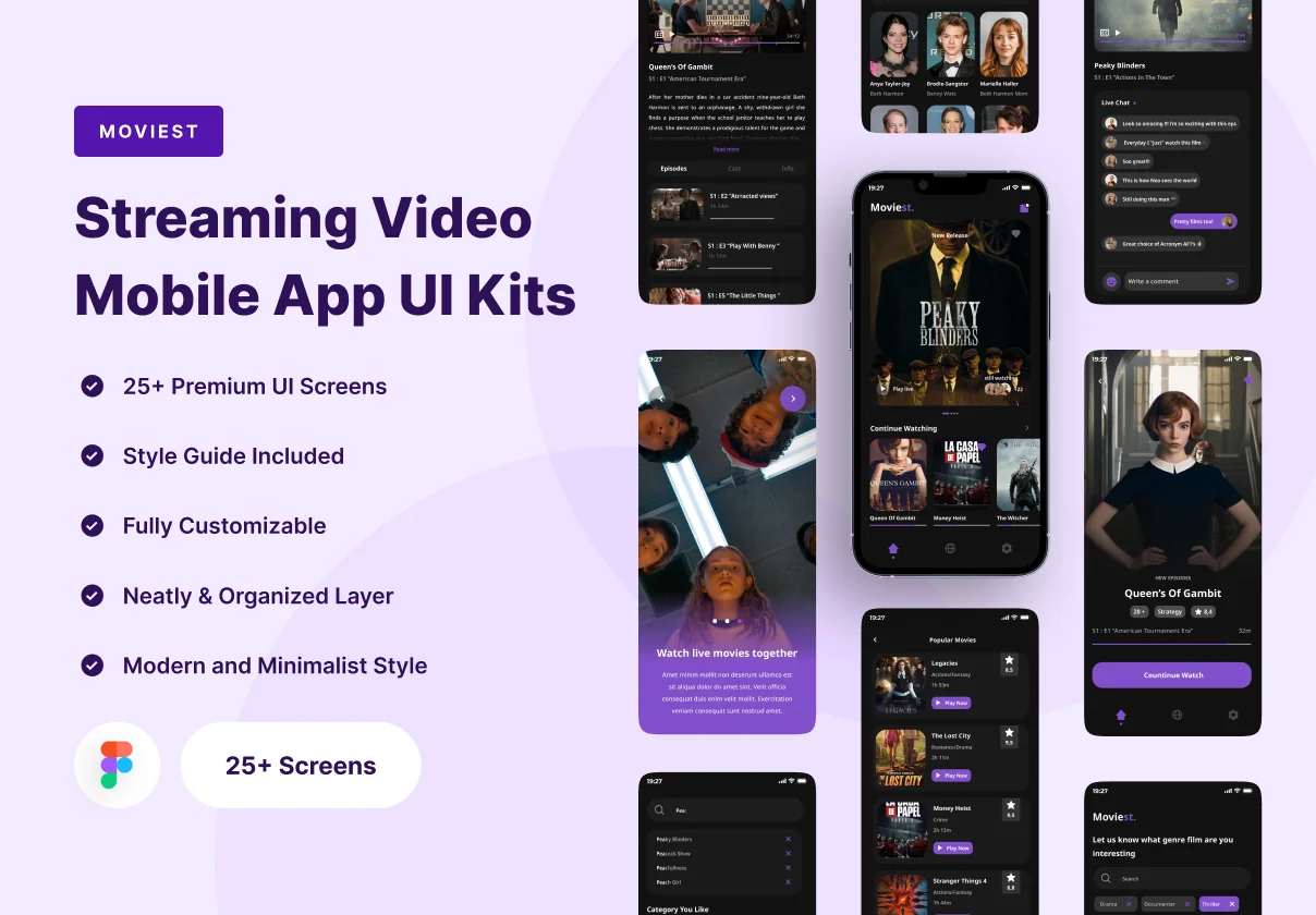 Moviest - Streaming Video Mobile App UI Kits