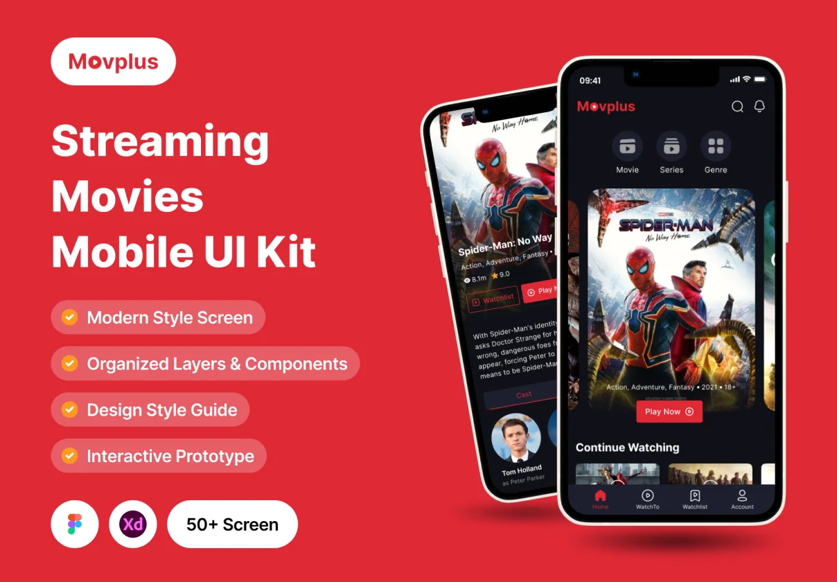 Movplus - Streaming Movie Mobile App UI Kit