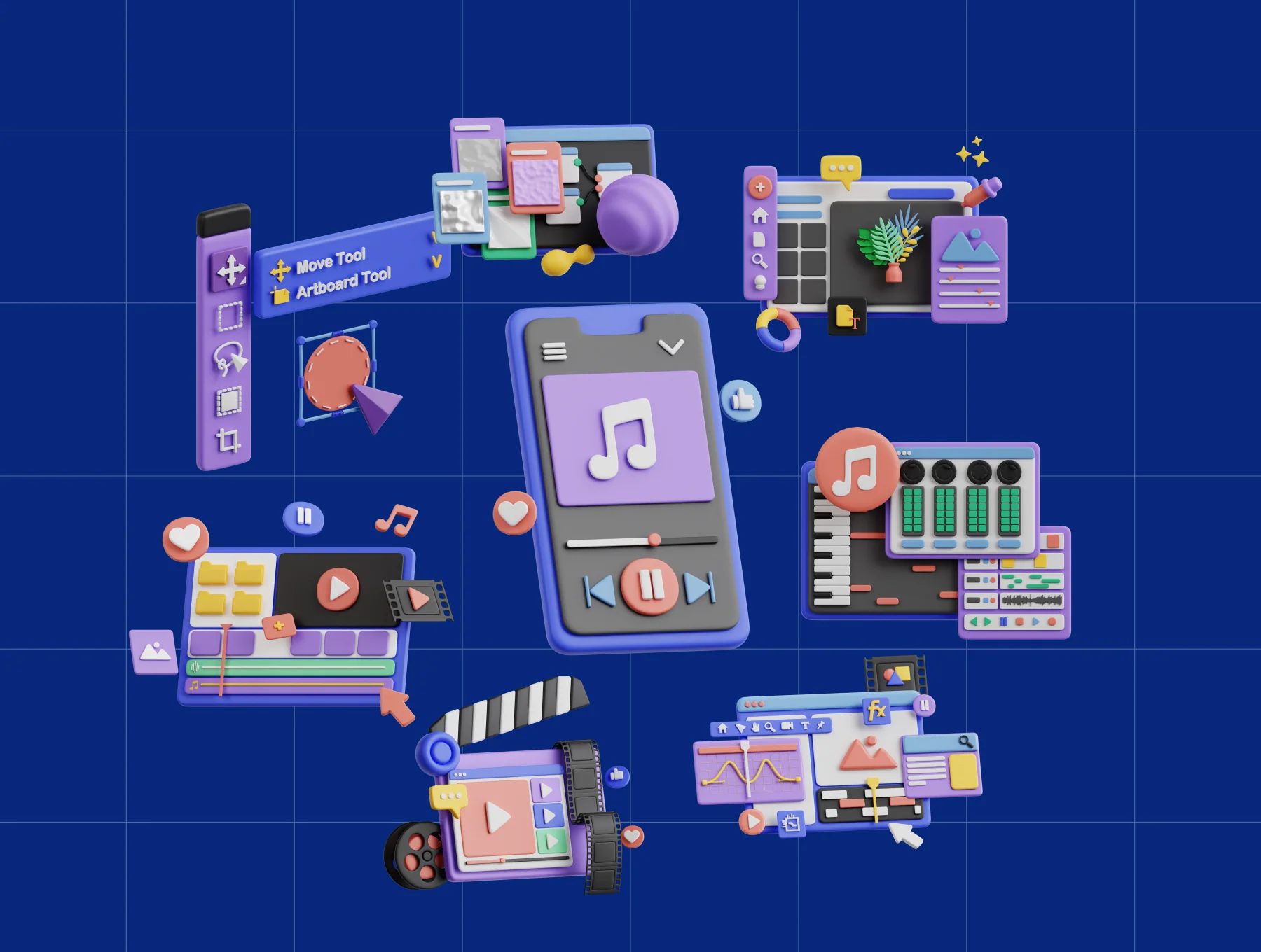 Multimedia Design 3D Icon Set 5