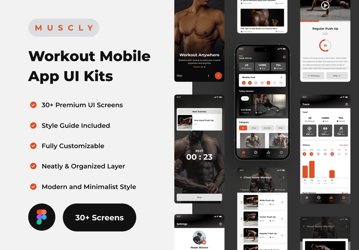 Muscly - Workout Mobile App UI Kits