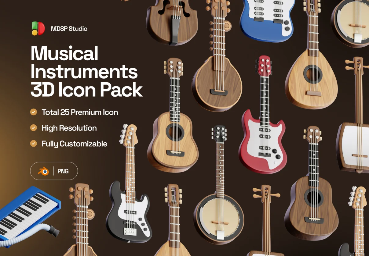 Musical Instruments 3D Icon Set